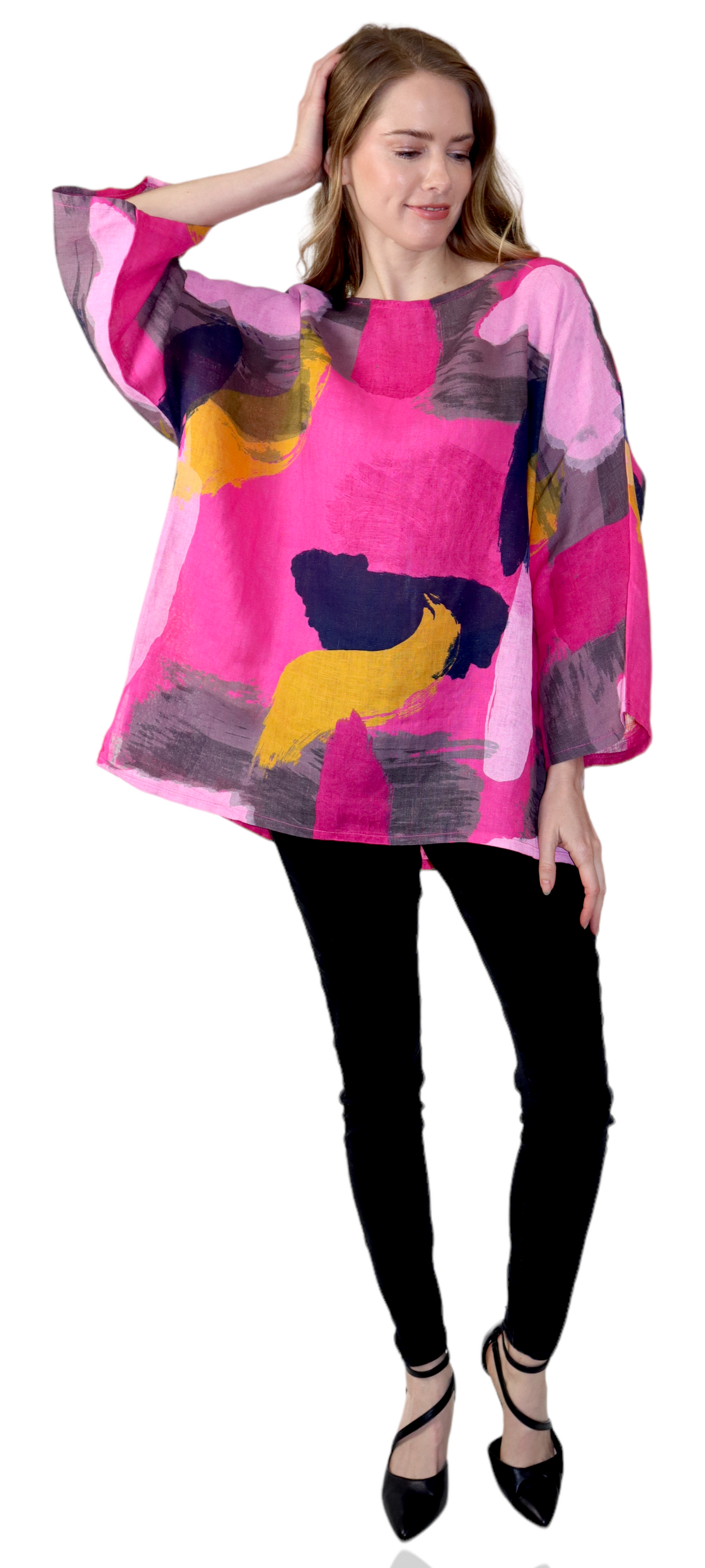 Womens Plus Size Oversized Baggy Swirl Print Artsy Bohemian 100% Linen Tunic Shirt Top | One Size Fits All (Copy)