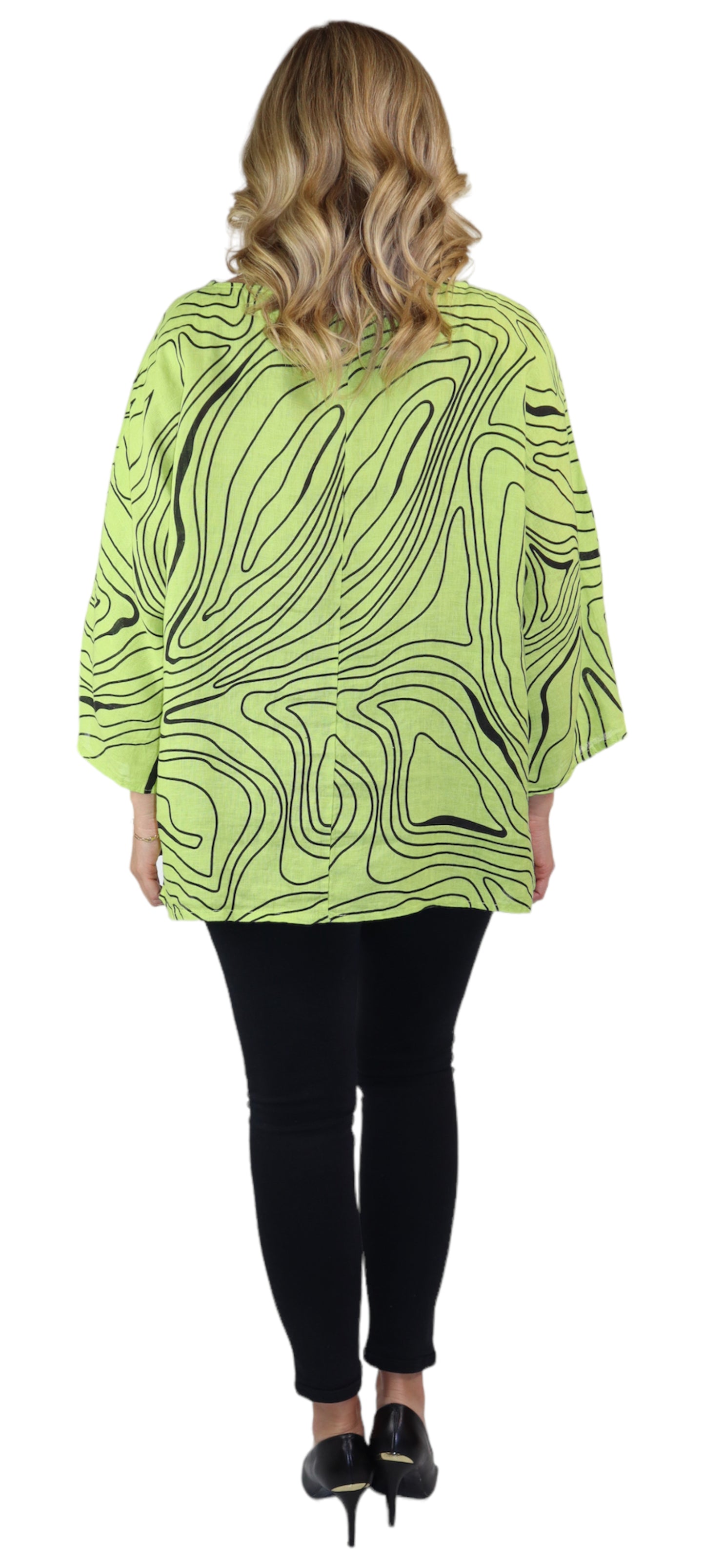 Womens Plus Size Oversized Baggy Swirl Print Artsy Bohemian 100% Linen Tunic Shirt Top | One Size Fits All