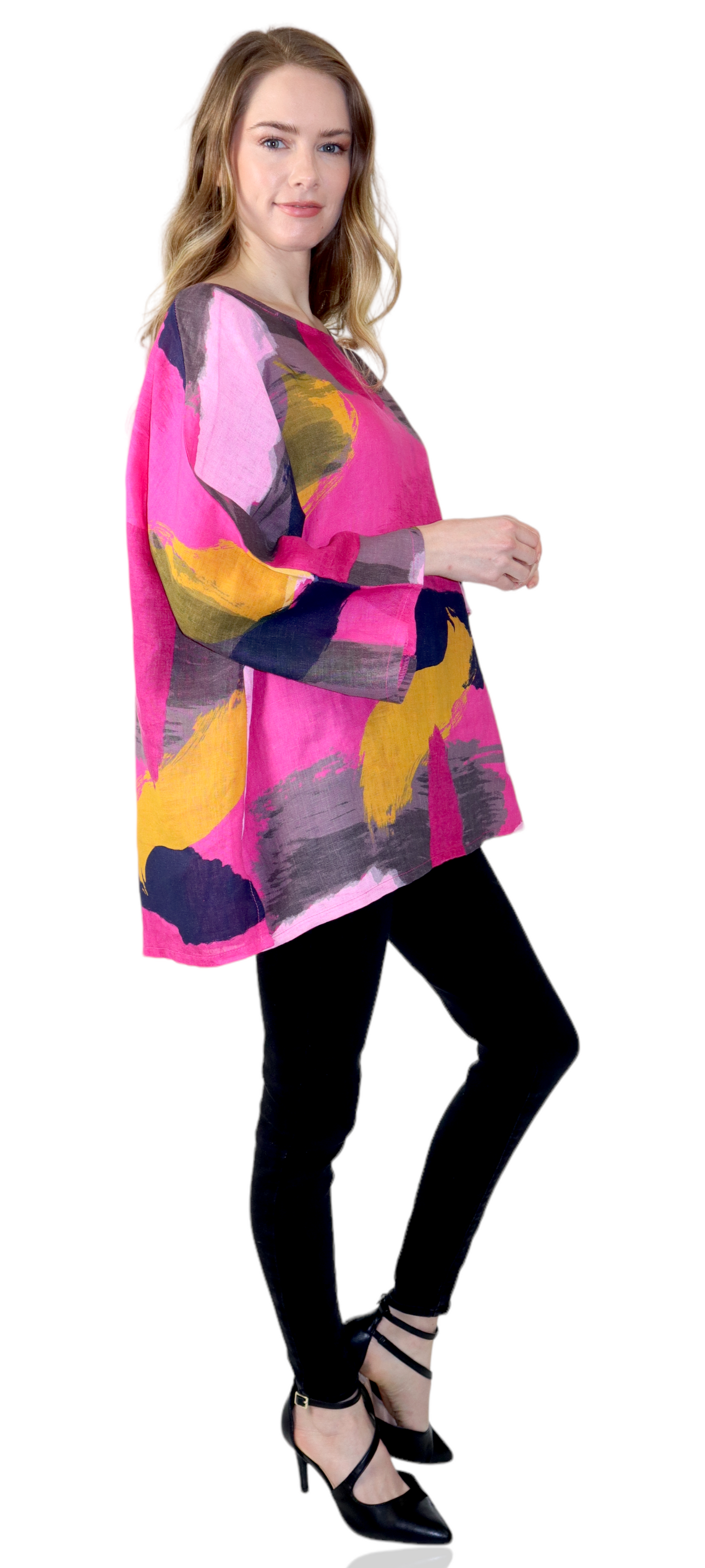 Womens Plus Size Oversized Baggy Swirl Print Artsy Bohemian 100% Linen Tunic Shirt Top | One Size Fits All (Copy)