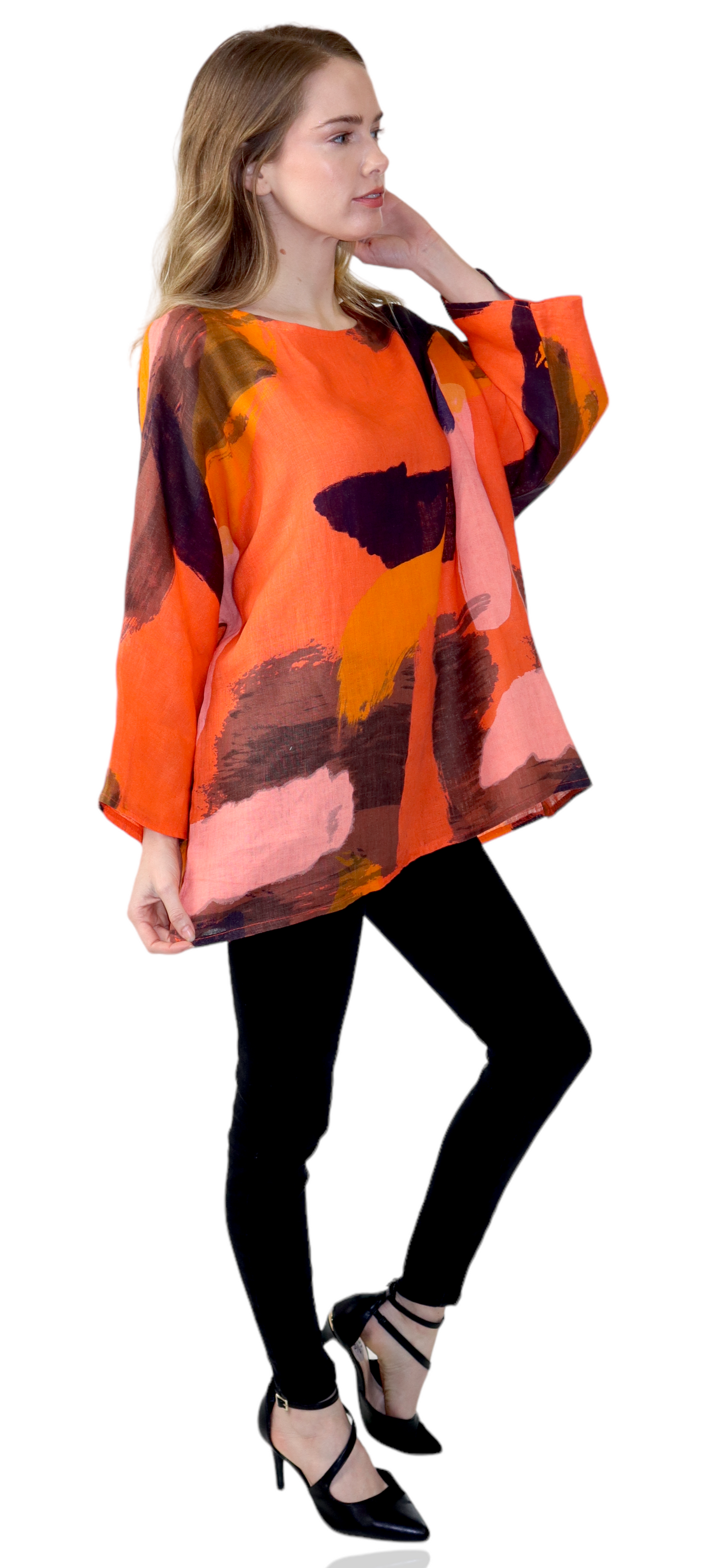 Womens Plus Size Oversized Baggy Swirl Print Artsy Bohemian 100% Linen Tunic Shirt Top | One Size Fits All (Copy)