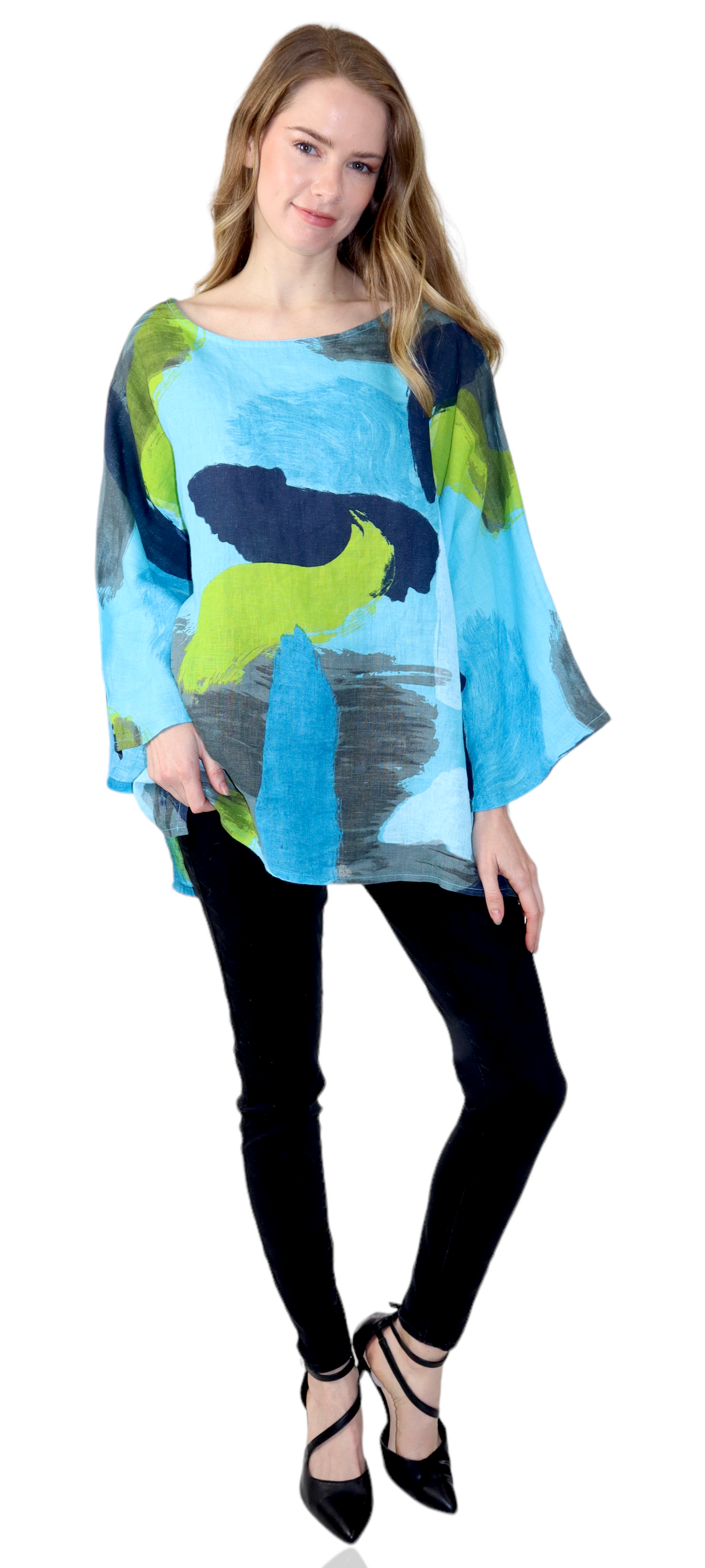 Womens Plus Size Oversized Baggy Swirl Print Artsy Bohemian 100% Linen Tunic Shirt Top | One Size Fits All (Copy)