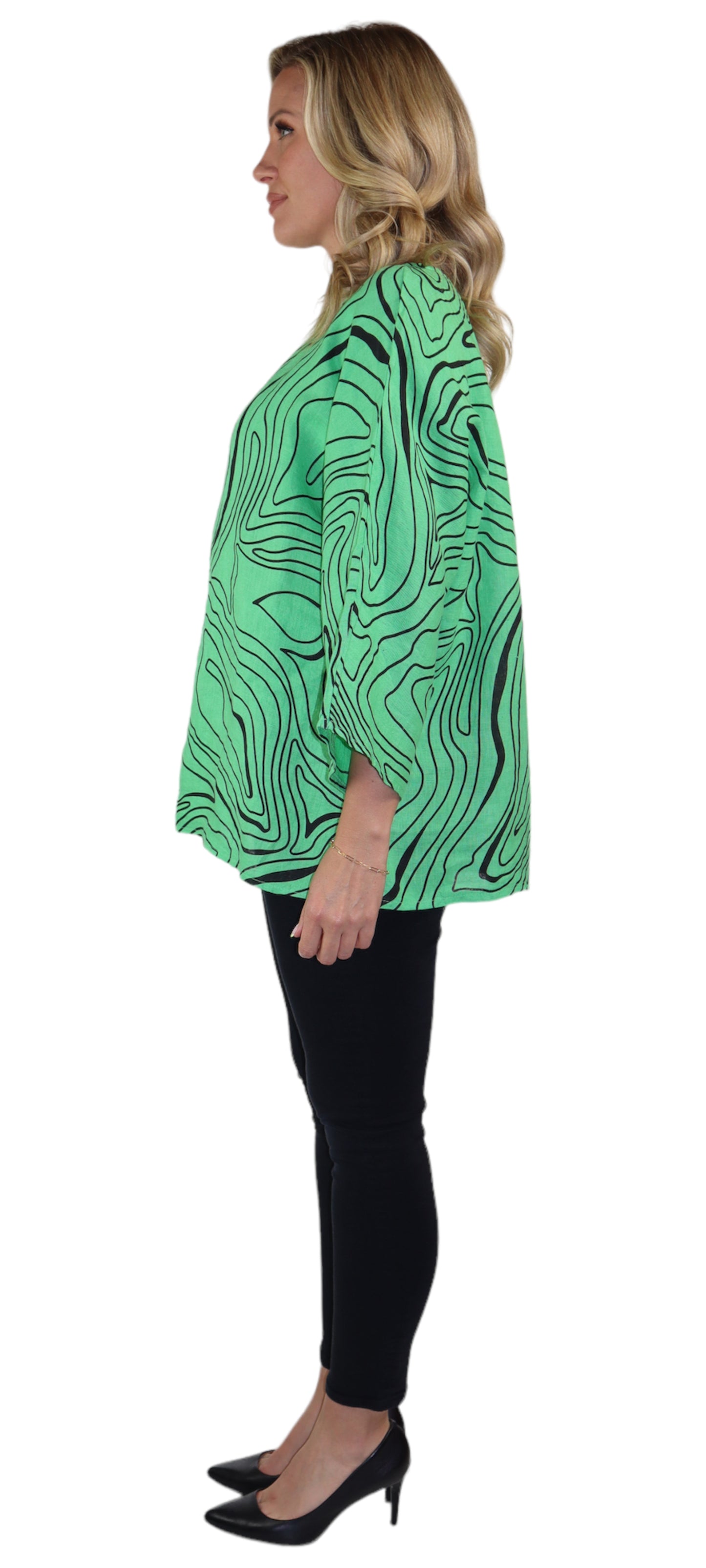 Womens Plus Size Oversized Baggy Swirl Print Artsy Bohemian 100% Linen Tunic Shirt Top | One Size Fits All