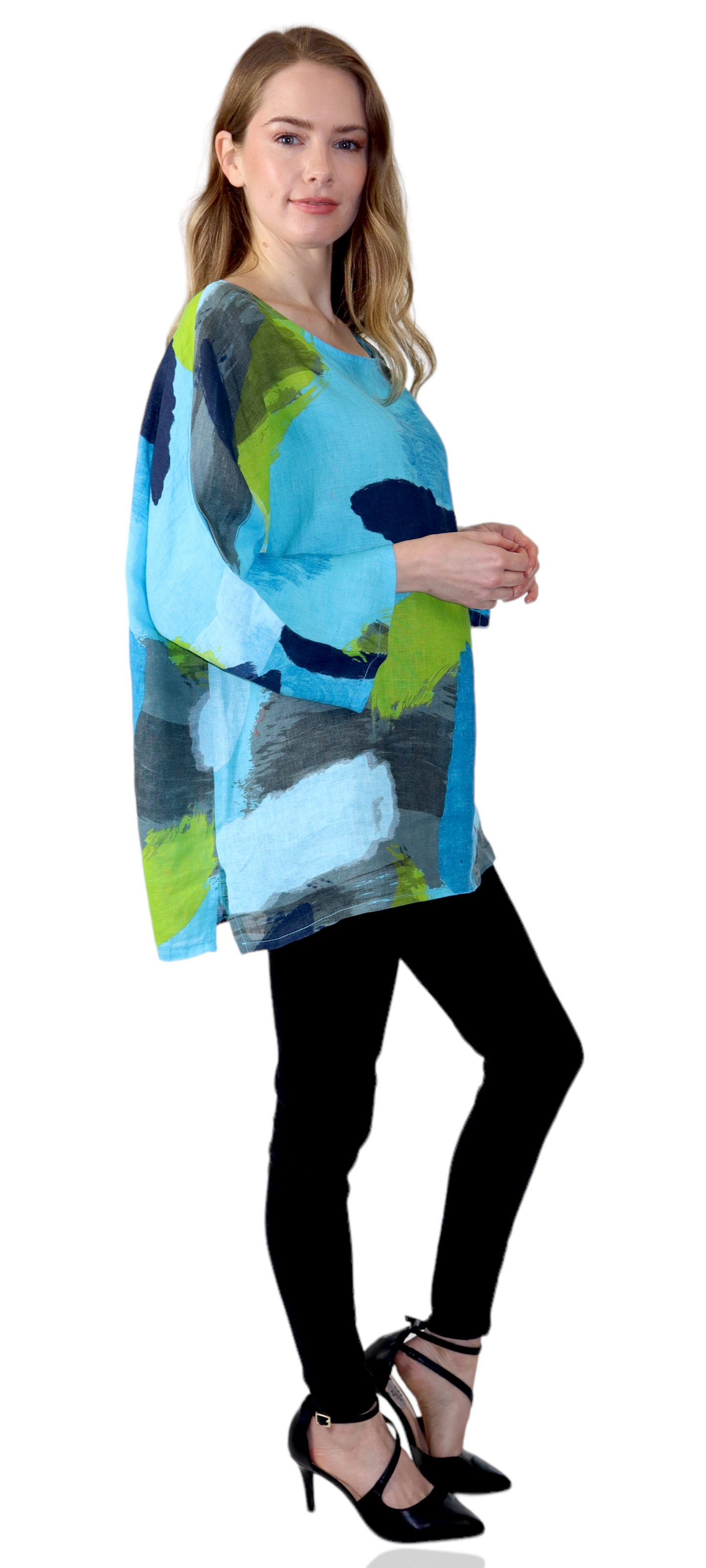 Womens Plus Size Oversized Baggy Swirl Print Artsy Bohemian 100% Linen Tunic Shirt Top | One Size Fits All (Copy)