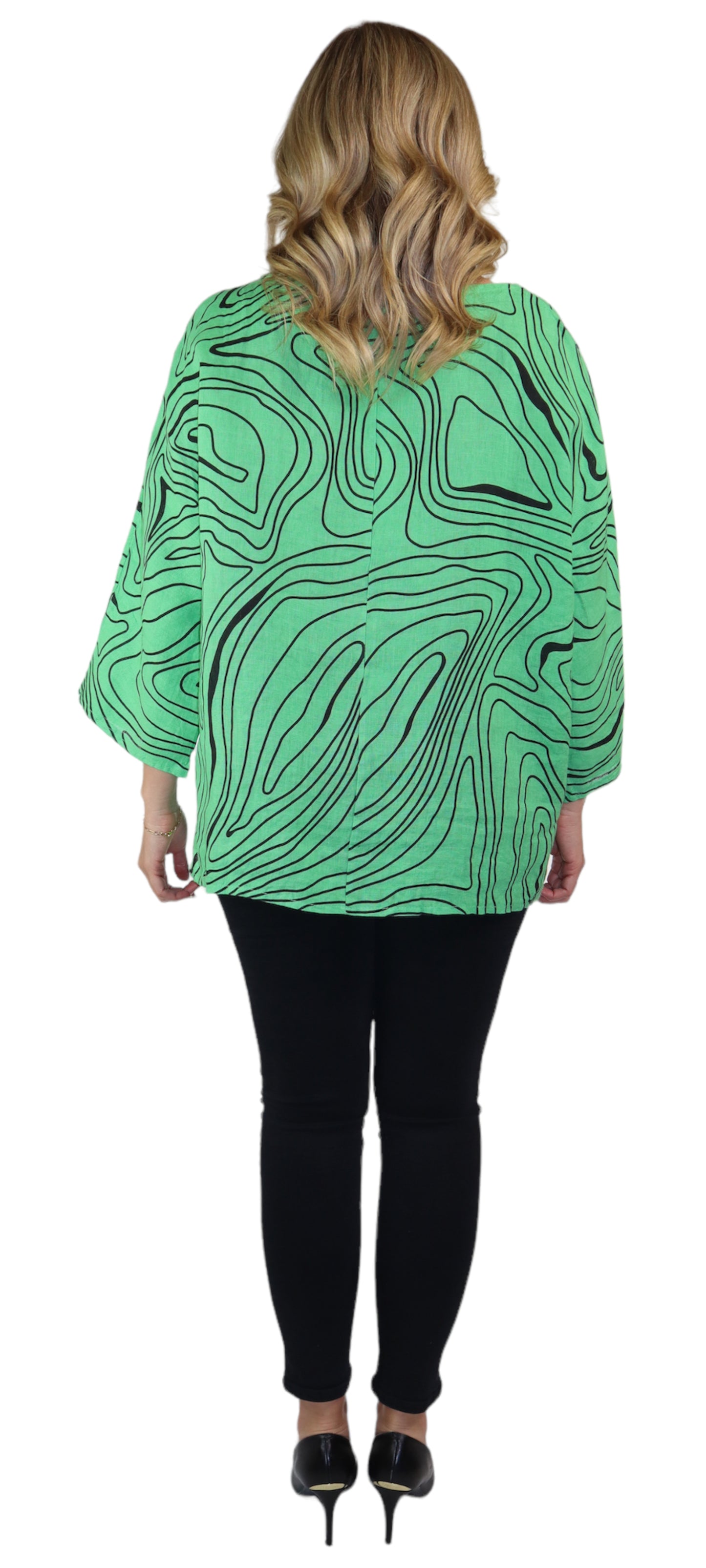 Womens Plus Size Oversized Baggy Swirl Print Artsy Bohemian 100% Linen Tunic Shirt Top | One Size Fits All