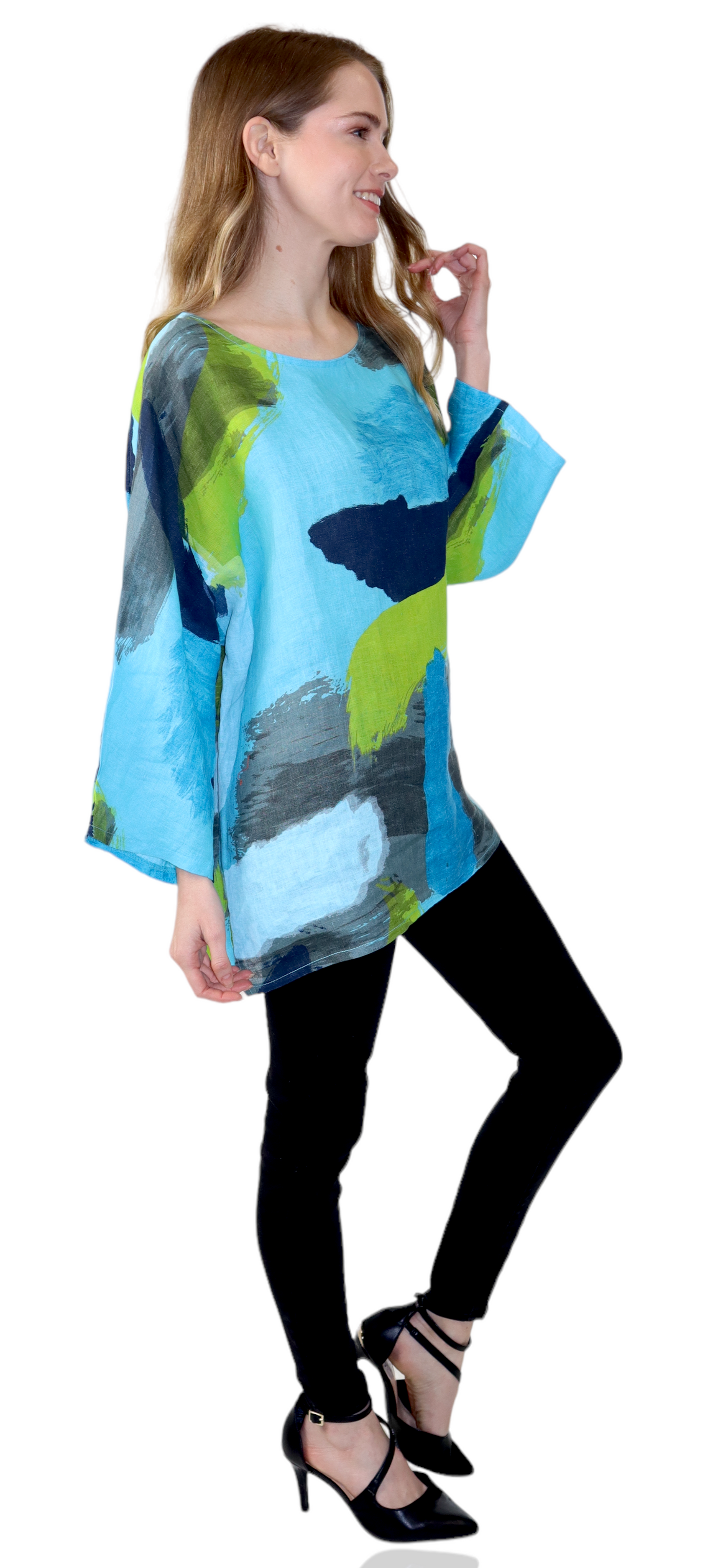 Womens Plus Size Oversized Baggy Swirl Print Artsy Bohemian 100% Linen Tunic Shirt Top | One Size Fits All (Copy)