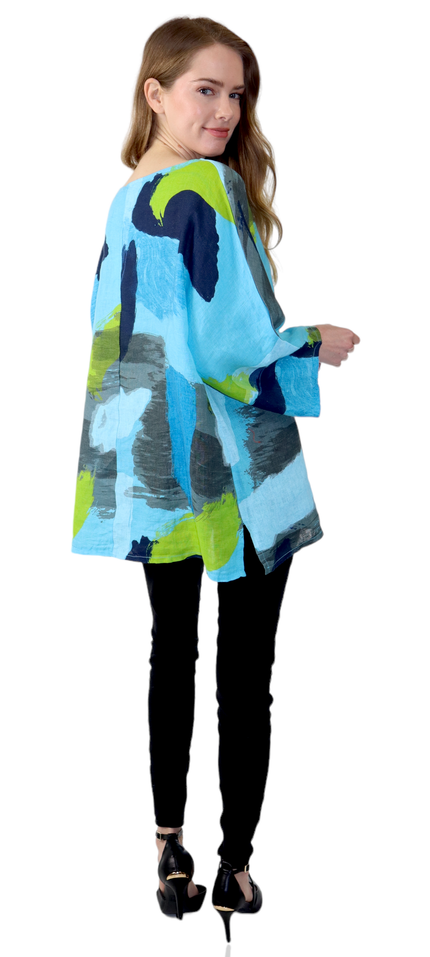 Womens Plus Size Oversized Baggy Swirl Print Artsy Bohemian 100% Linen Tunic Shirt Top | One Size Fits All (Copy)