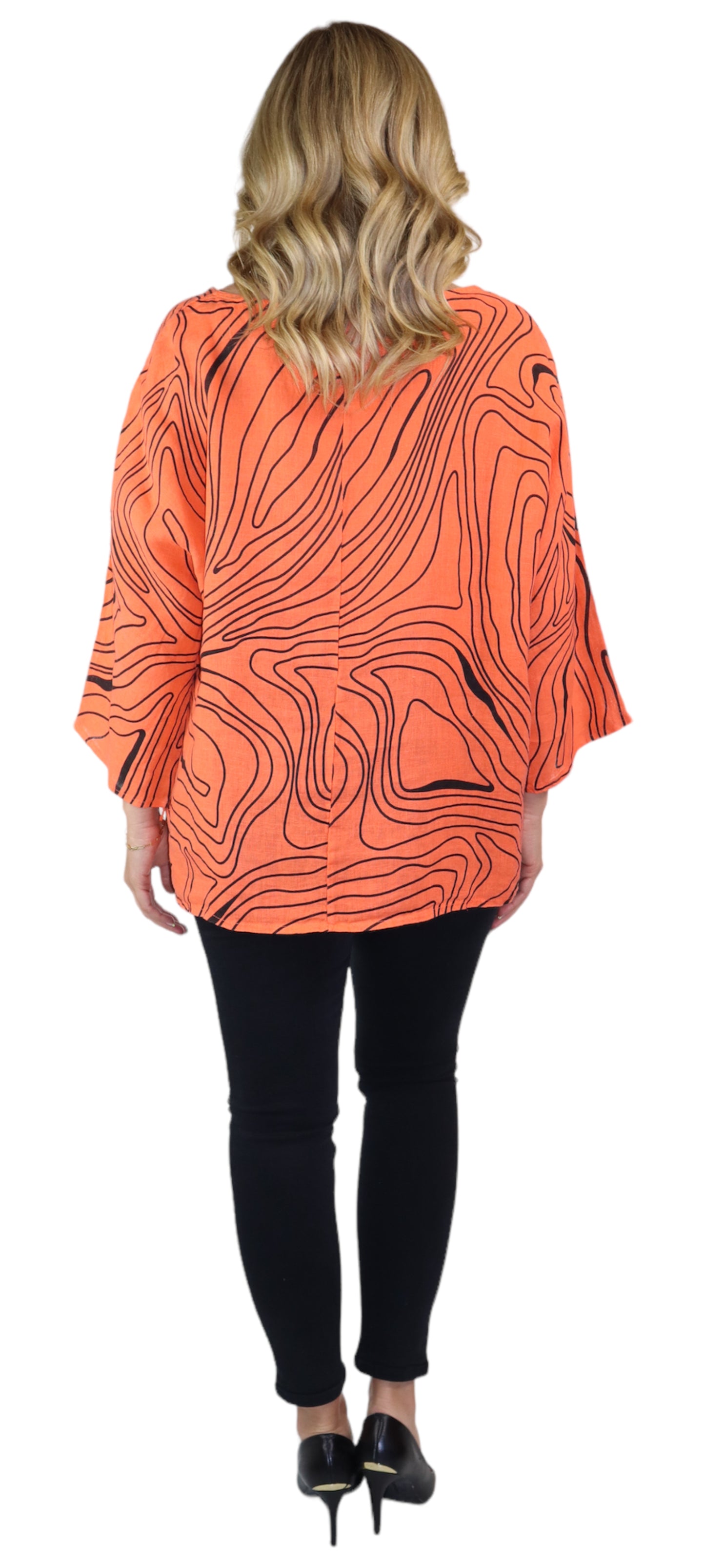 Womens Plus Size Oversized Baggy Swirl Print Artsy Bohemian 100% Linen Tunic Shirt Top | One Size Fits All