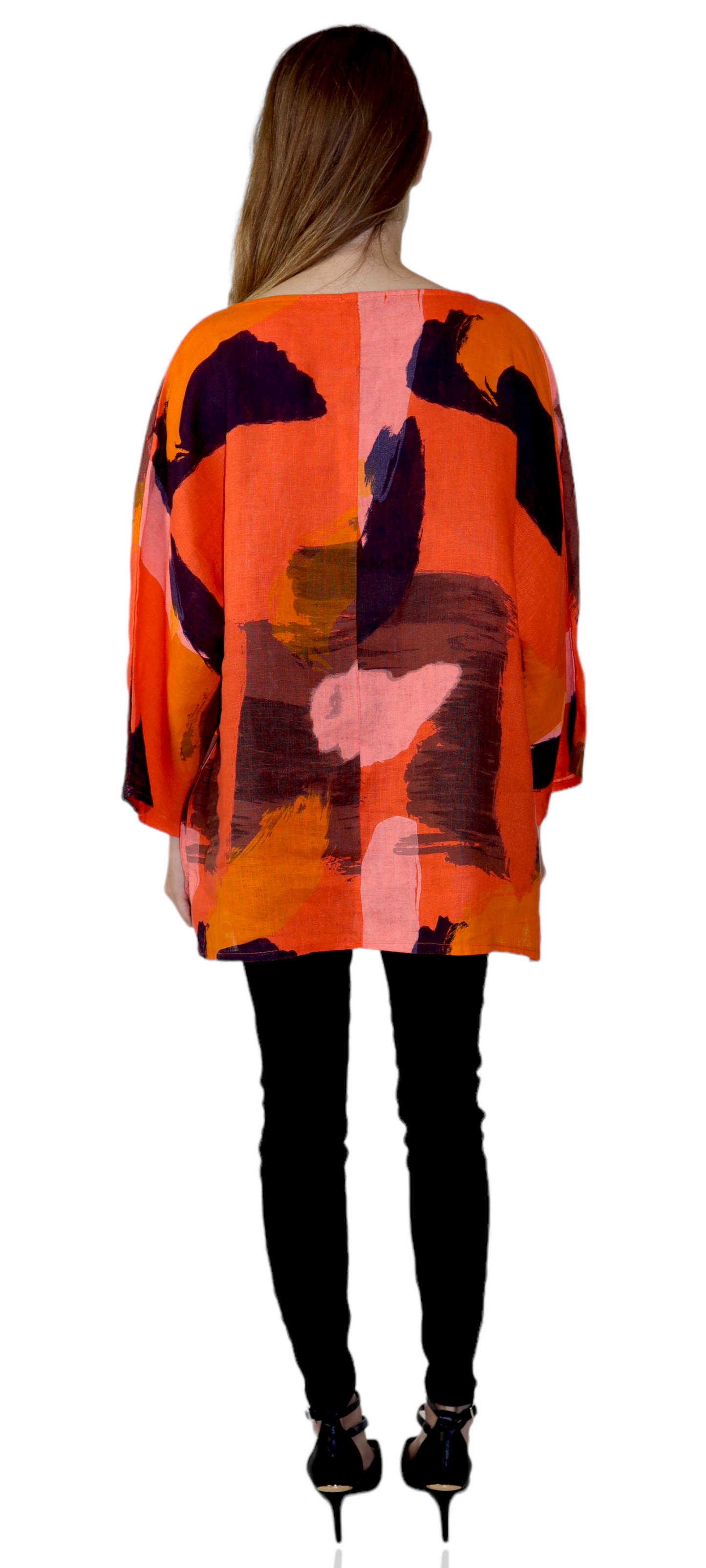 Womens Plus Size Oversized Baggy Swirl Print Artsy Bohemian 100% Linen Tunic Shirt Top | One Size Fits All (Copy)