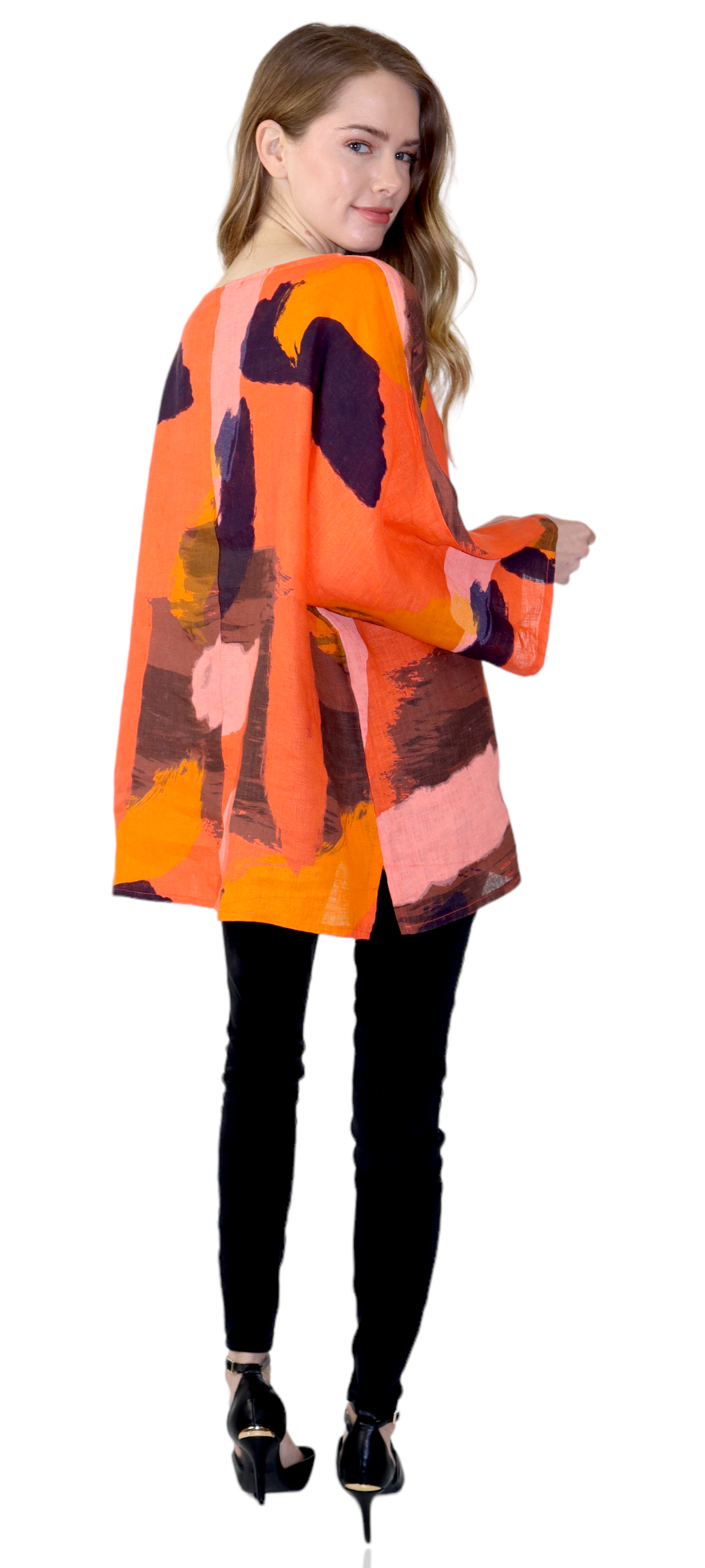 Womens Plus Size Oversized Baggy Swirl Print Artsy Bohemian 100% Linen Tunic Shirt Top | One Size Fits All (Copy)