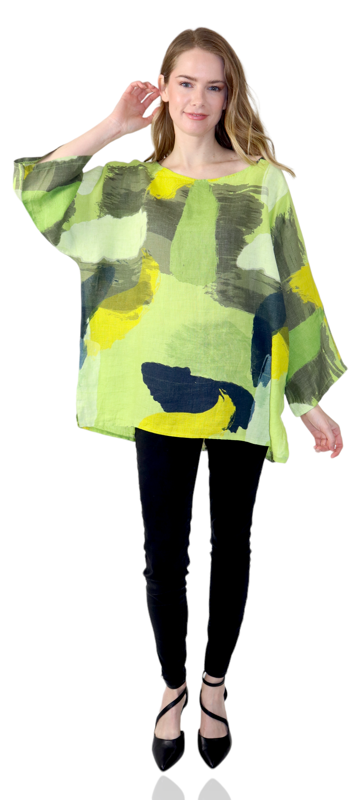 Womens Plus Size Oversized Baggy Swirl Print Artsy Bohemian 100% Linen Tunic Shirt Top | One Size Fits All (Copy)