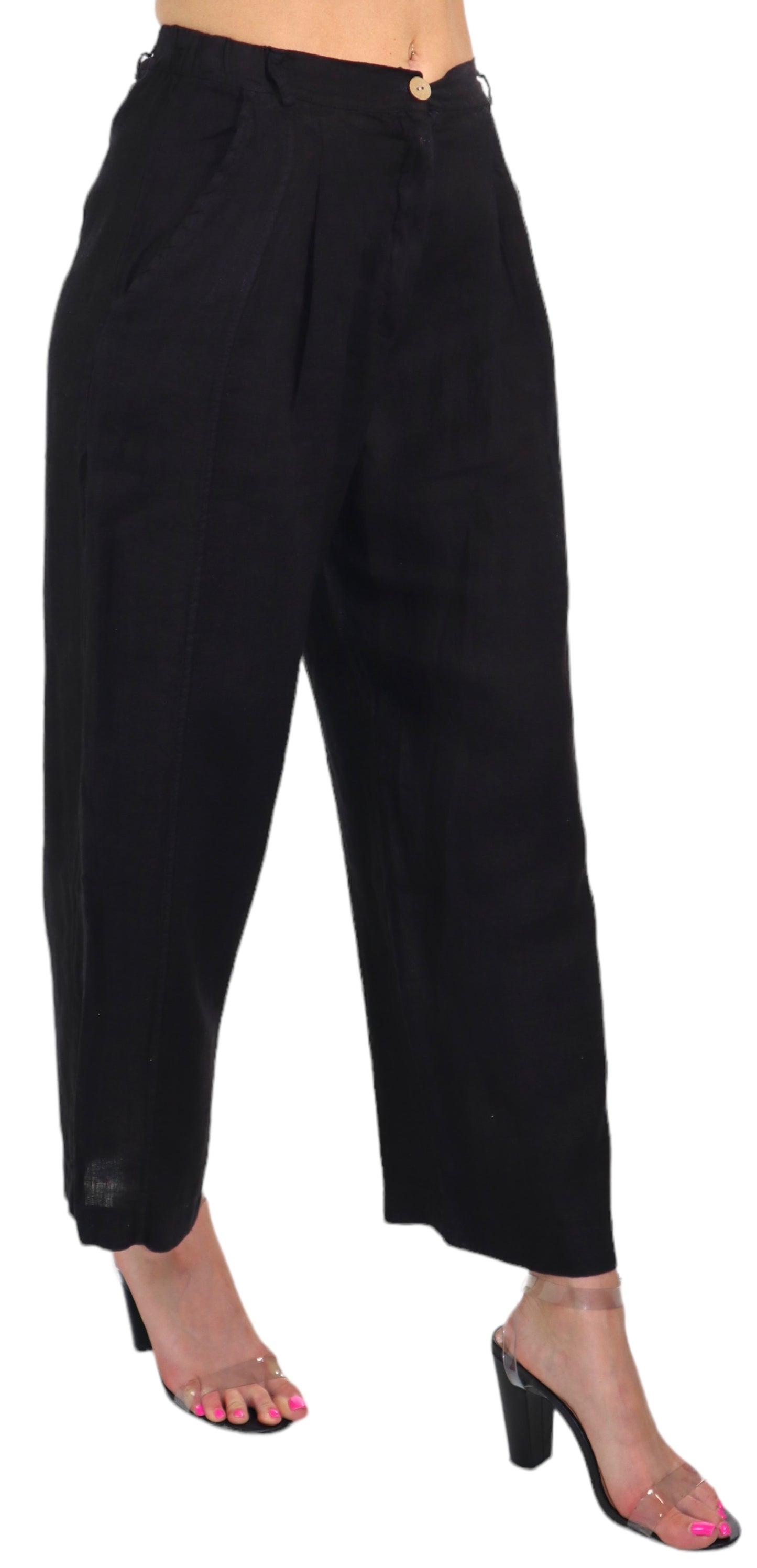 Womens Breathable Linen Relaxed Fit Tapered Pants with Side Pockets