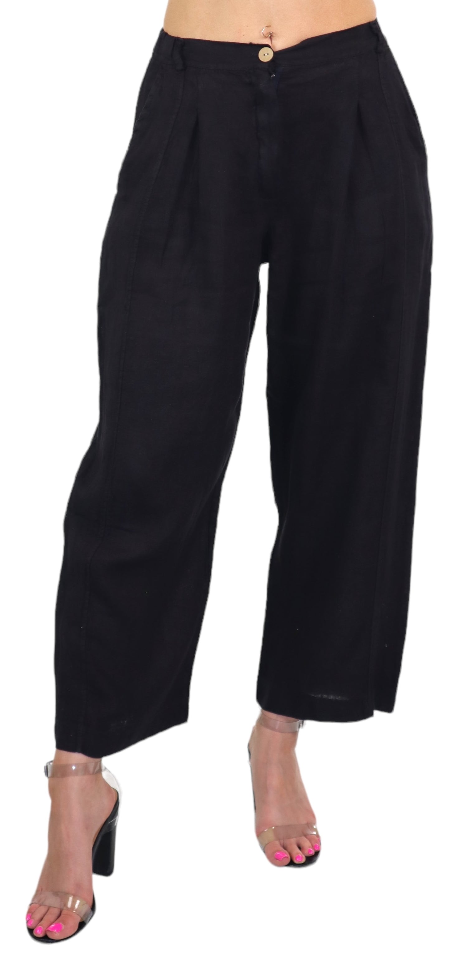 Womens Breathable Linen Relaxed Fit Tapered Pants with Side Pockets