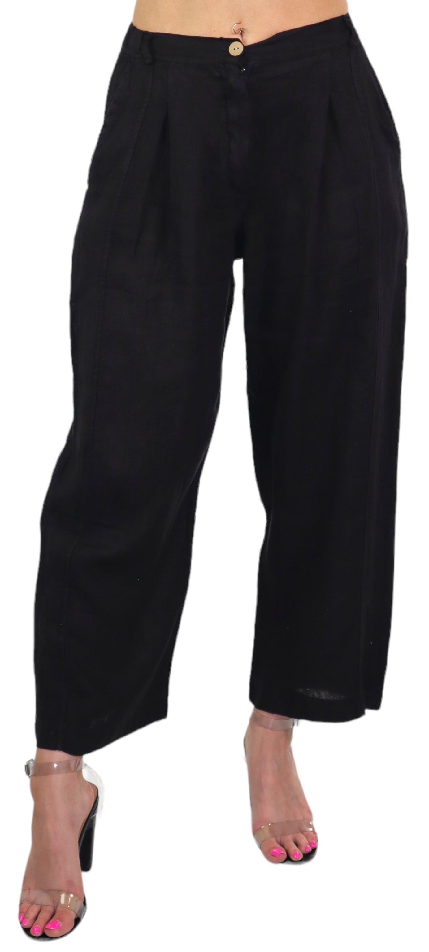 Womens Breathable Linen Relaxed Fit Tapered Pants with Side Pockets