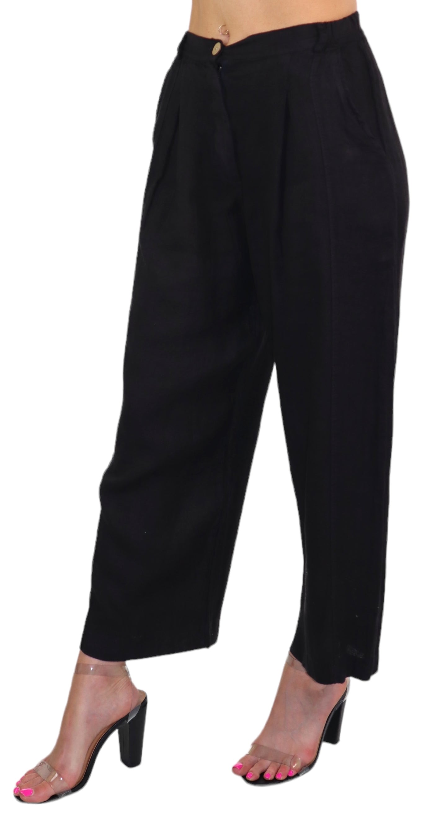 Womens Breathable Linen Relaxed Fit Tapered Pants with Side Pockets