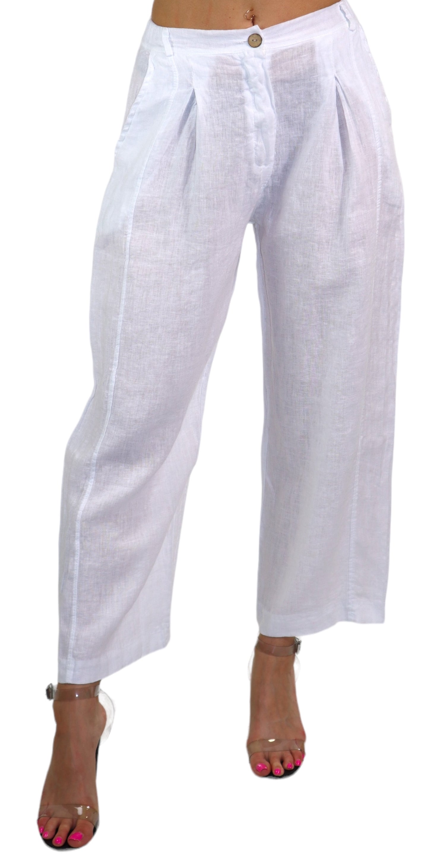 Womens Breathable Linen Relaxed Fit Tapered Pants with Side Pockets