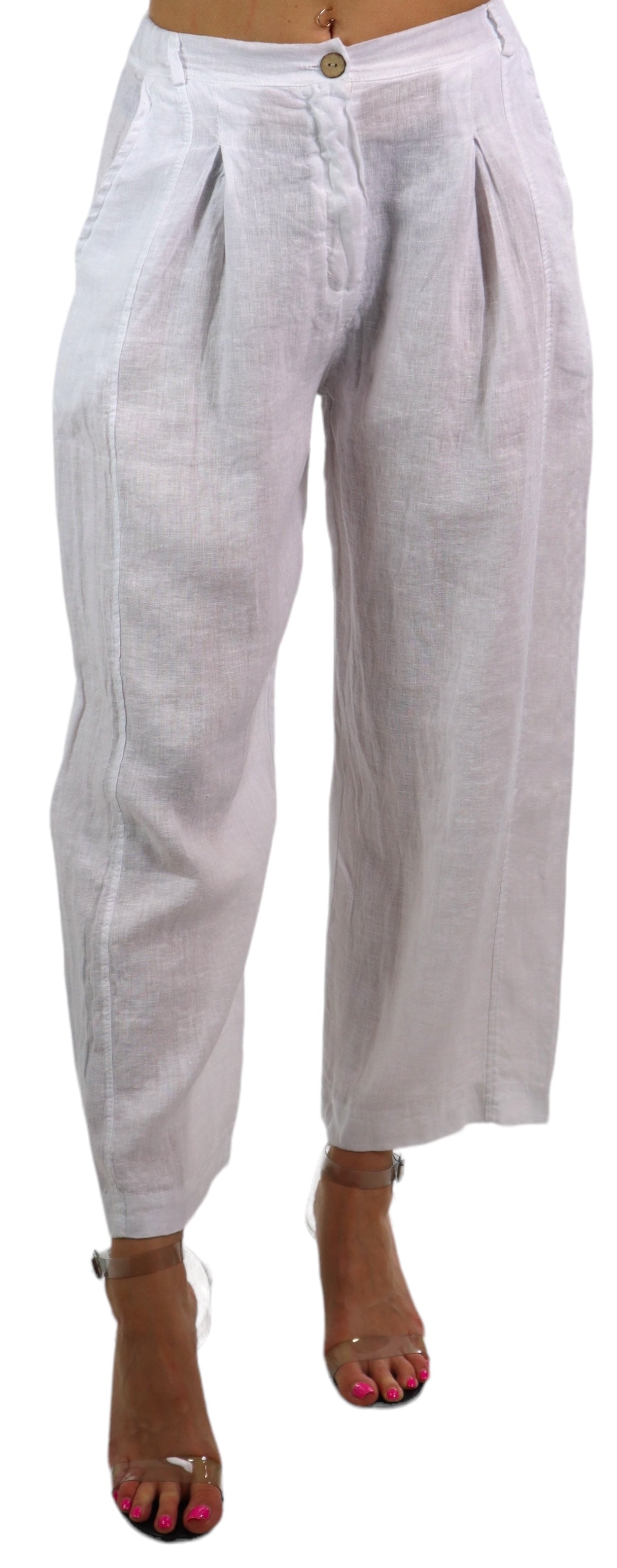 Womens Breathable Linen Relaxed Fit Tapered Pants with Side Pockets