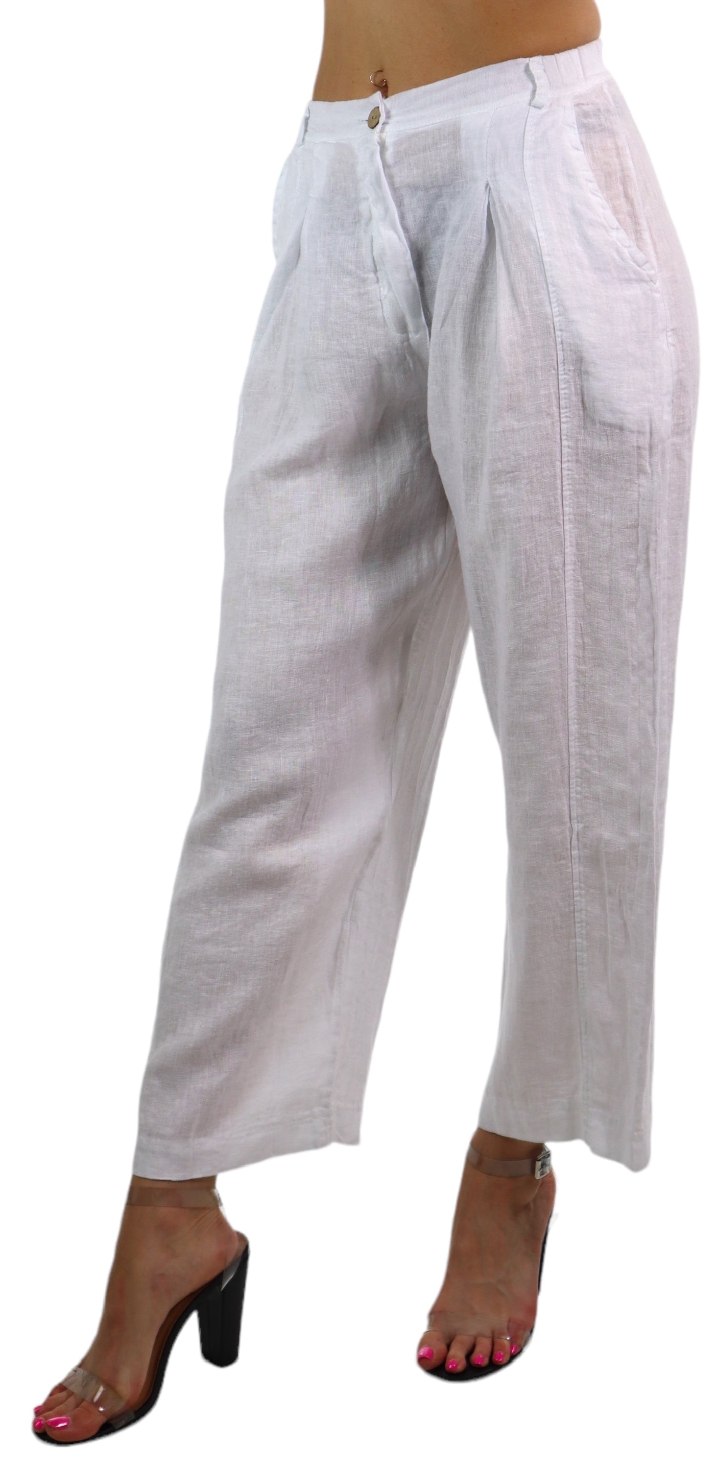 Womens Breathable Linen Relaxed Fit Tapered Pants with Side Pockets