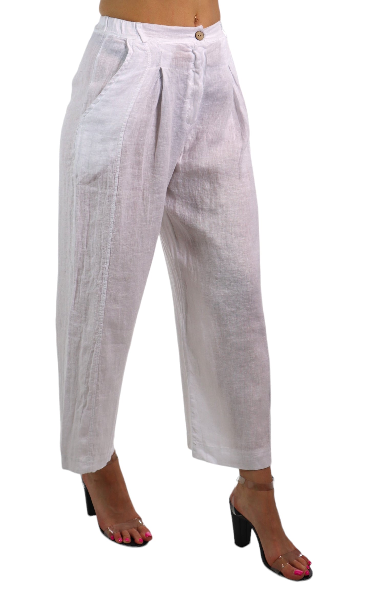 Womens Breathable Linen Relaxed Fit Tapered Pants with Side Pockets