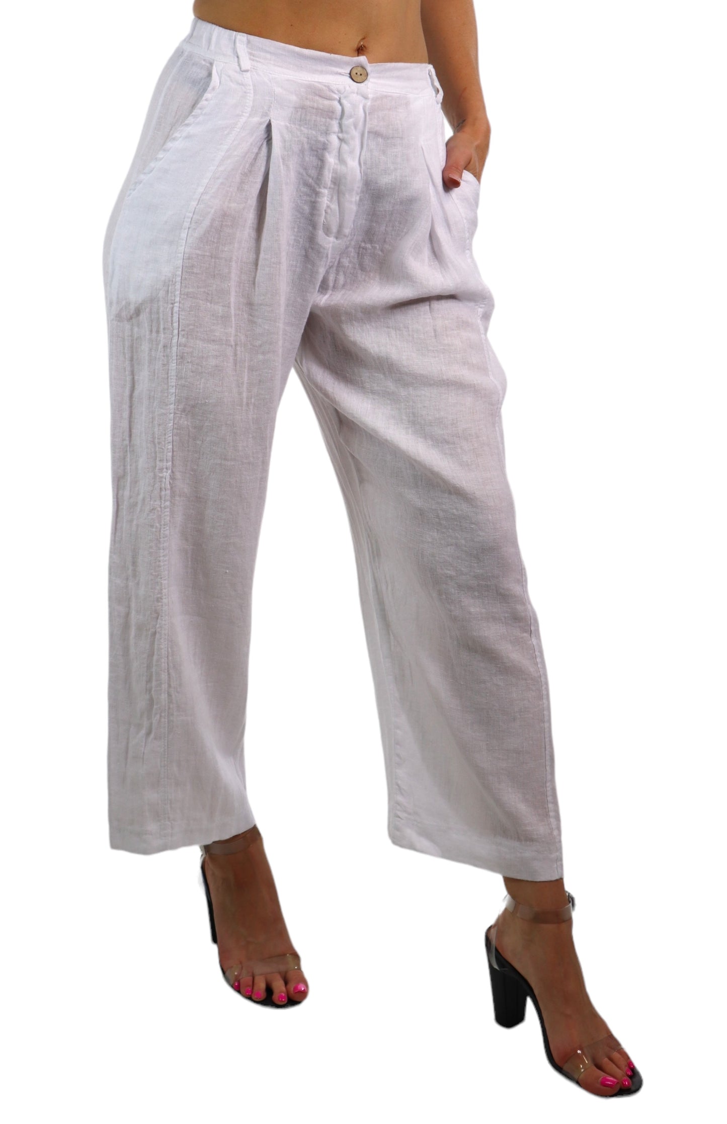 Womens Breathable Linen Relaxed Fit Tapered Pants with Side Pockets