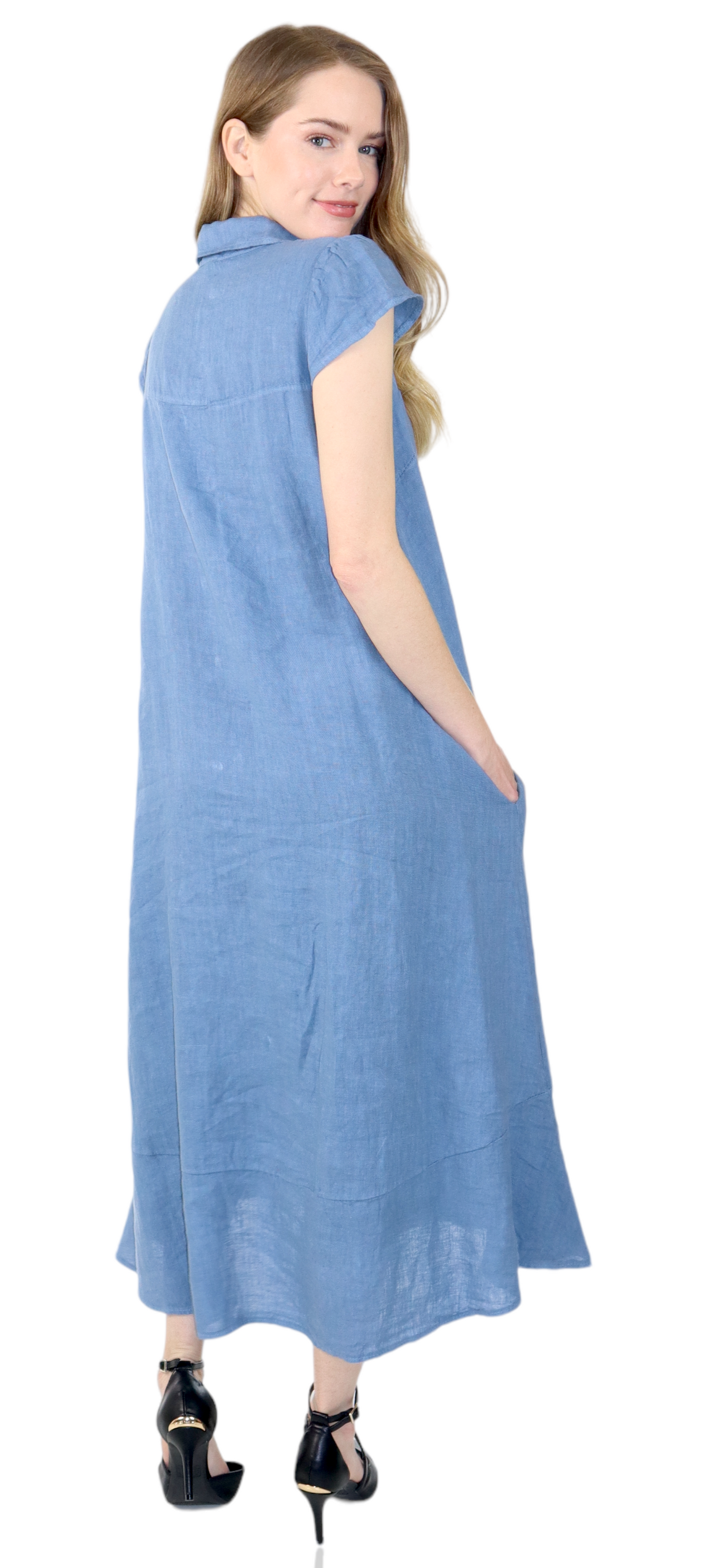 100% Pure Linen Sleeveless Breathable BoHo Flowy Button Down Dress Top