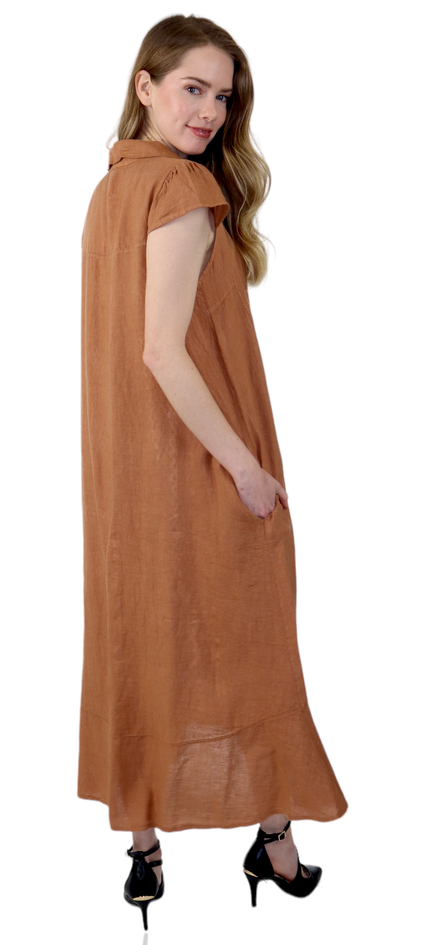 100% Pure Linen Sleeveless Breathable BoHo Flowy Button Down Dress Top