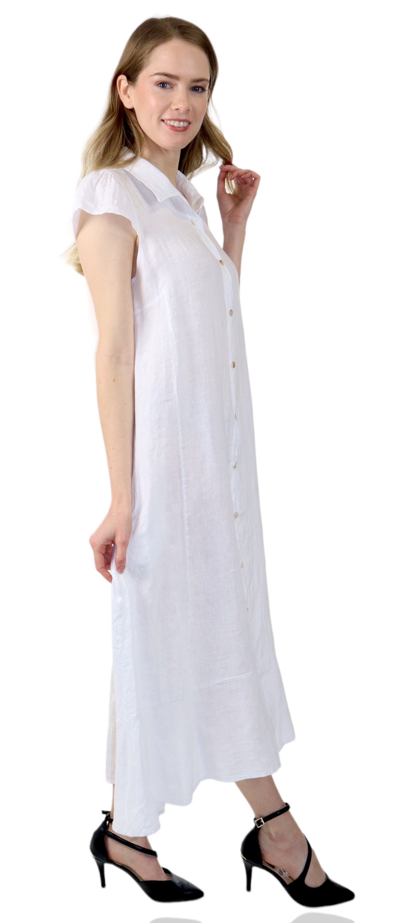 100% Pure Linen Sleeveless Breathable BoHo Flowy Button Down Dress Top