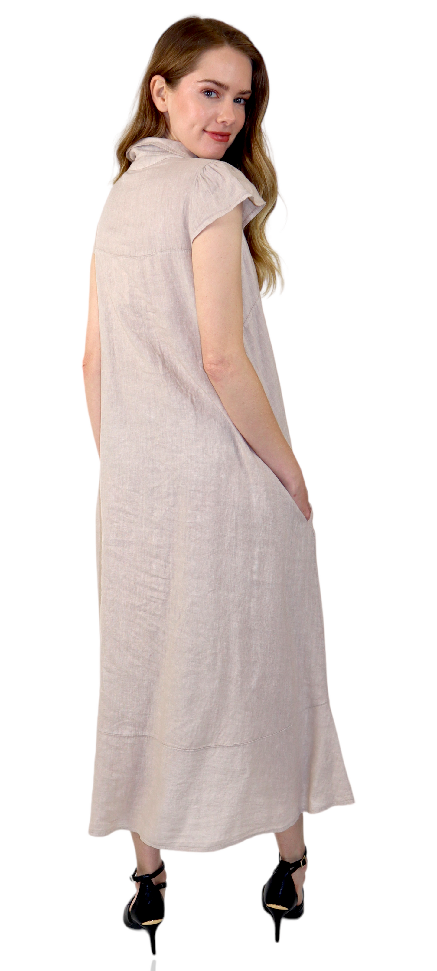 100% Pure Linen Sleeveless Breathable BoHo Flowy Button Down Dress Top