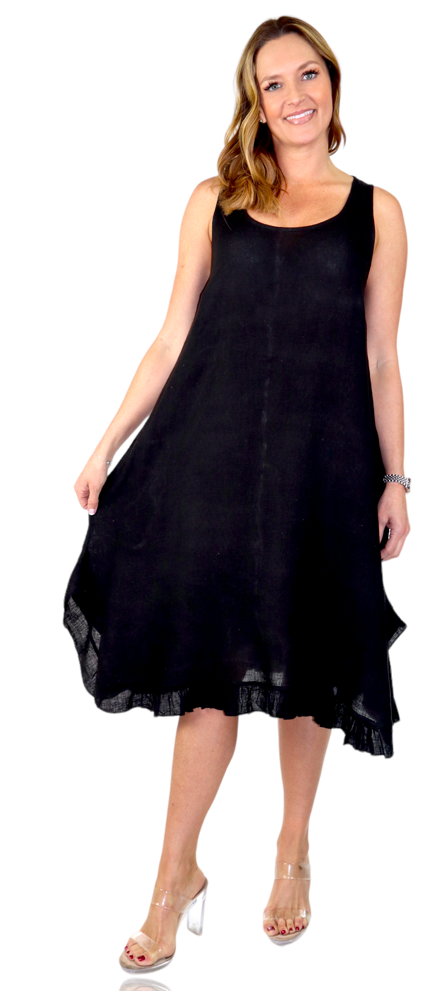 Womens 100% Linen Bohemian boho Linen Midi Sun Dress