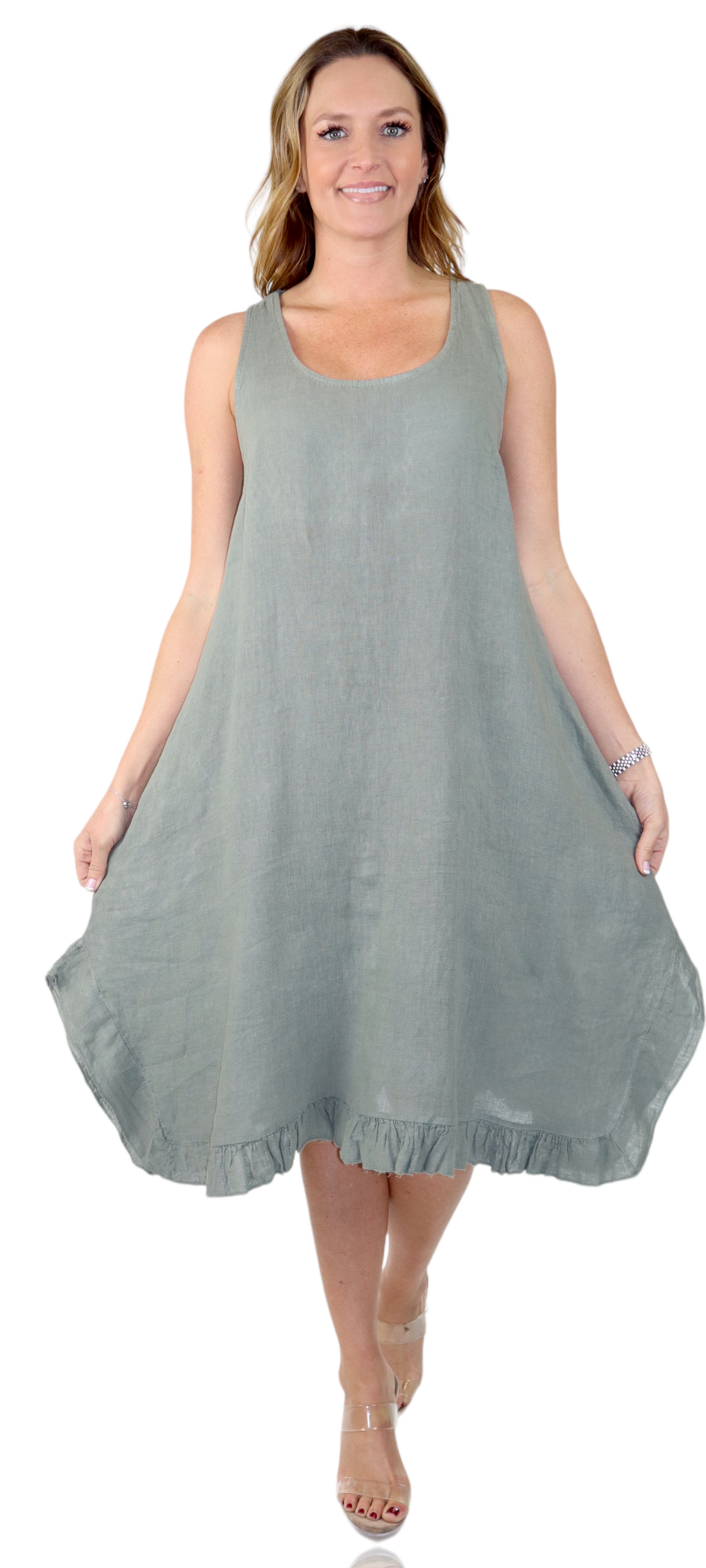 Womens 100% Linen Bohemian boho Linen Midi Sun Dress