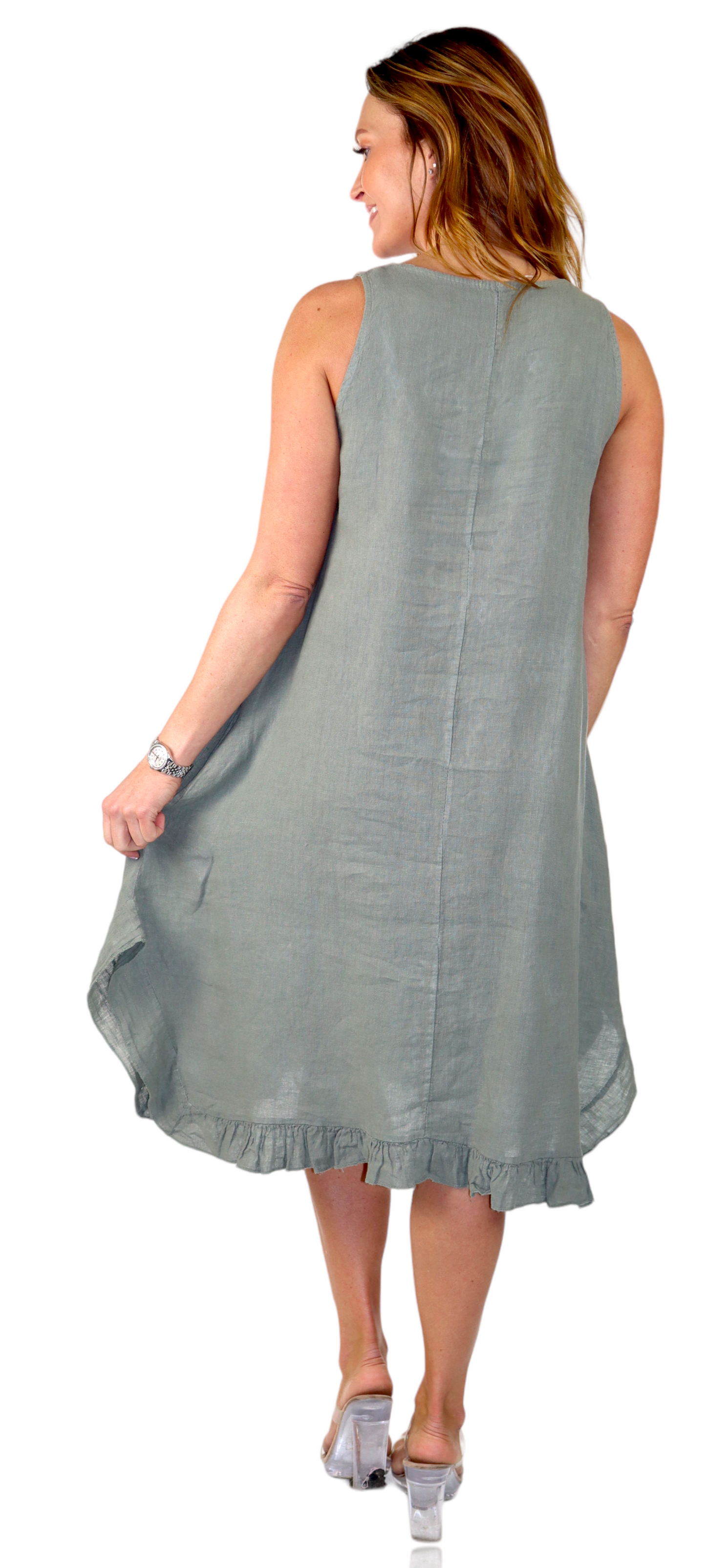 Womens 100% Linen Bohemian boho Linen Midi Sun Dress