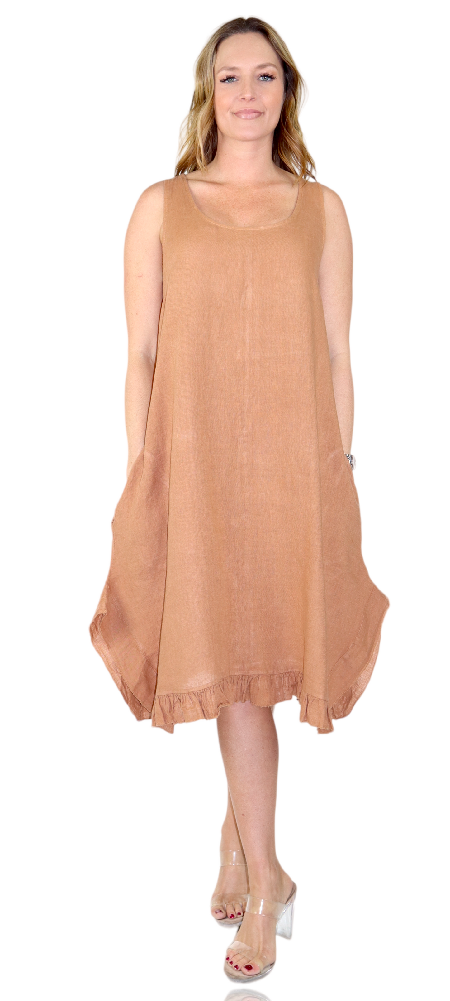 Womens 100% Linen Bohemian boho Linen Midi Sun Dress