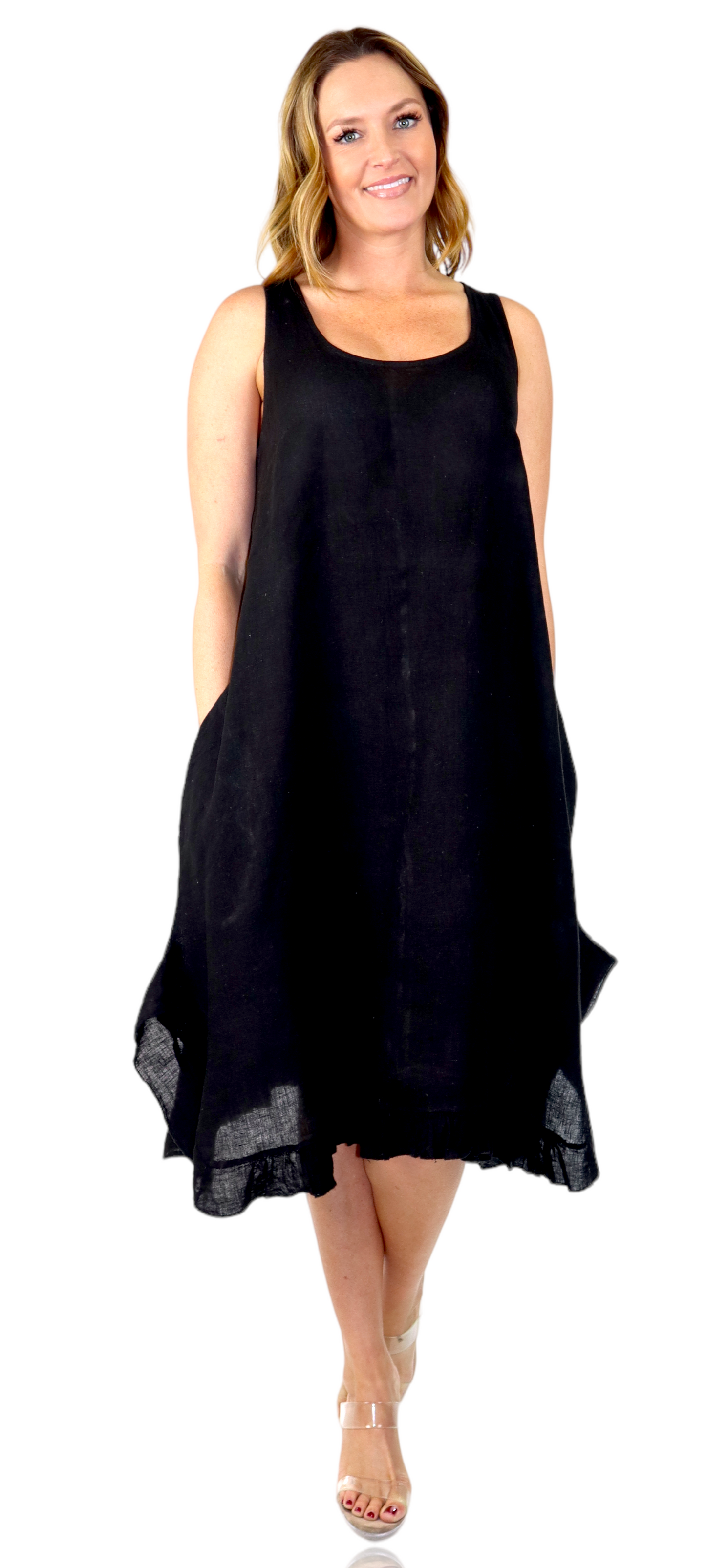 Womens 100% Linen Bohemian boho Linen Midi Sun Dress