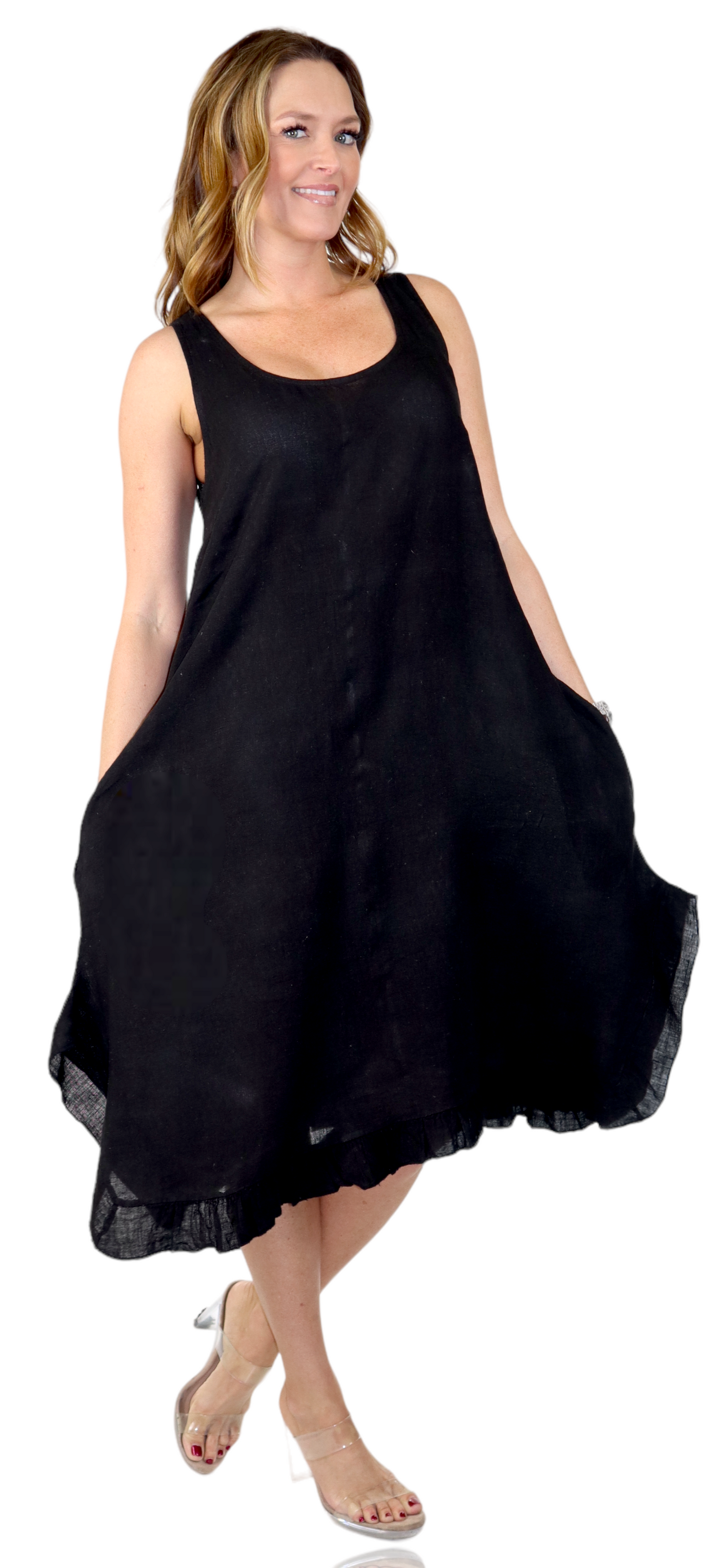 Womens 100% Linen Bohemian boho Linen Midi Sun Dress