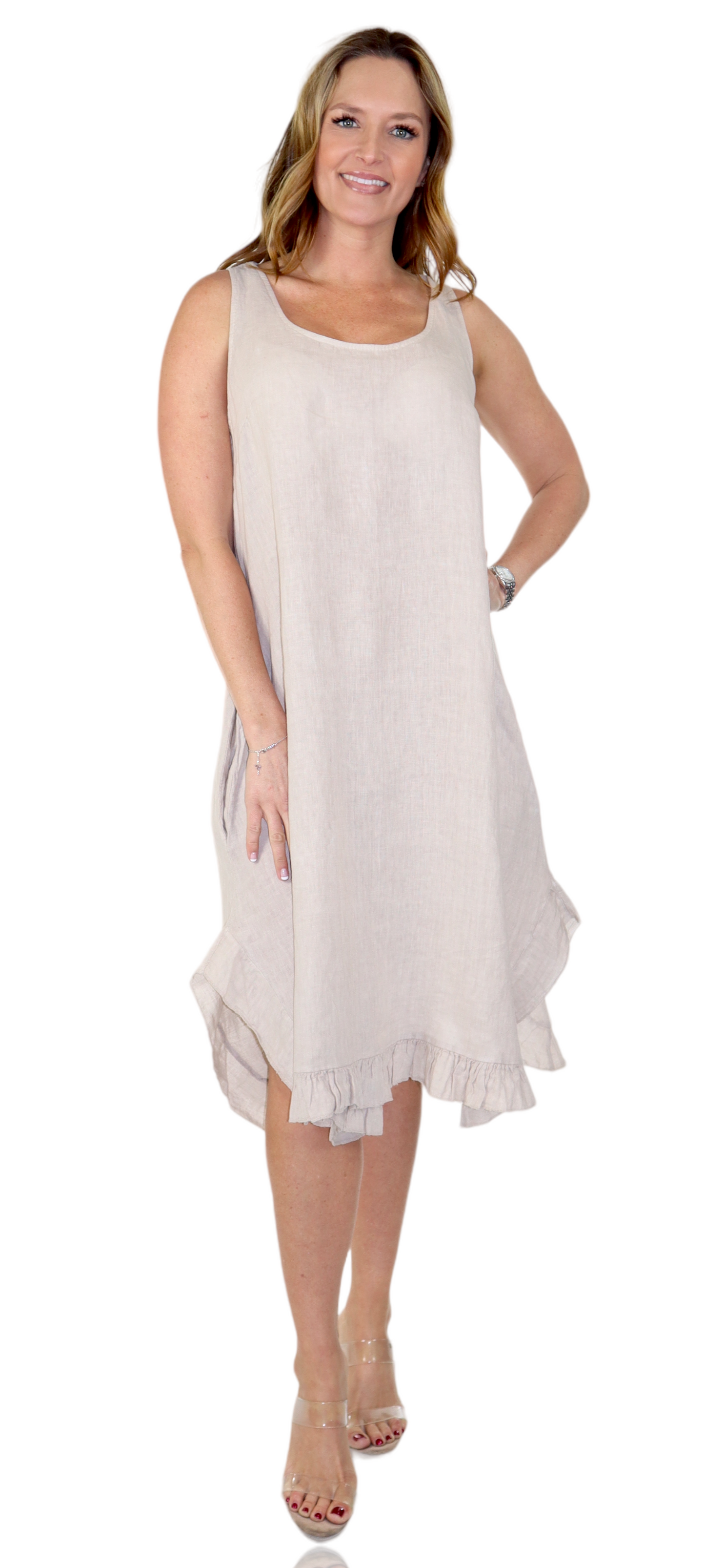 Womens 100% Linen Bohemian boho Linen Midi Sun Dress