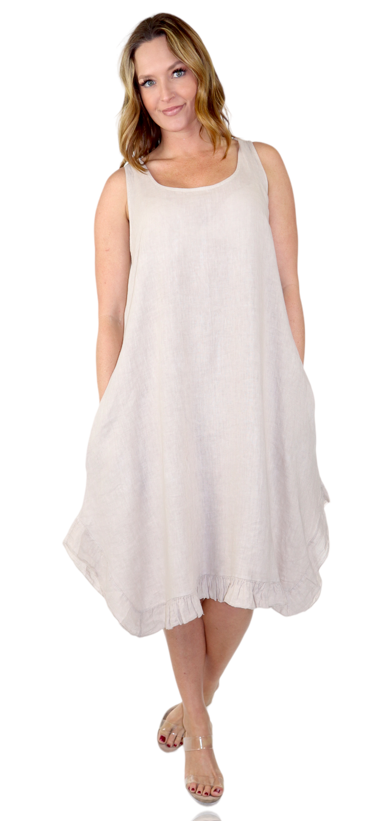 Womens 100% Linen Bohemian boho Linen Midi Sun Dress
