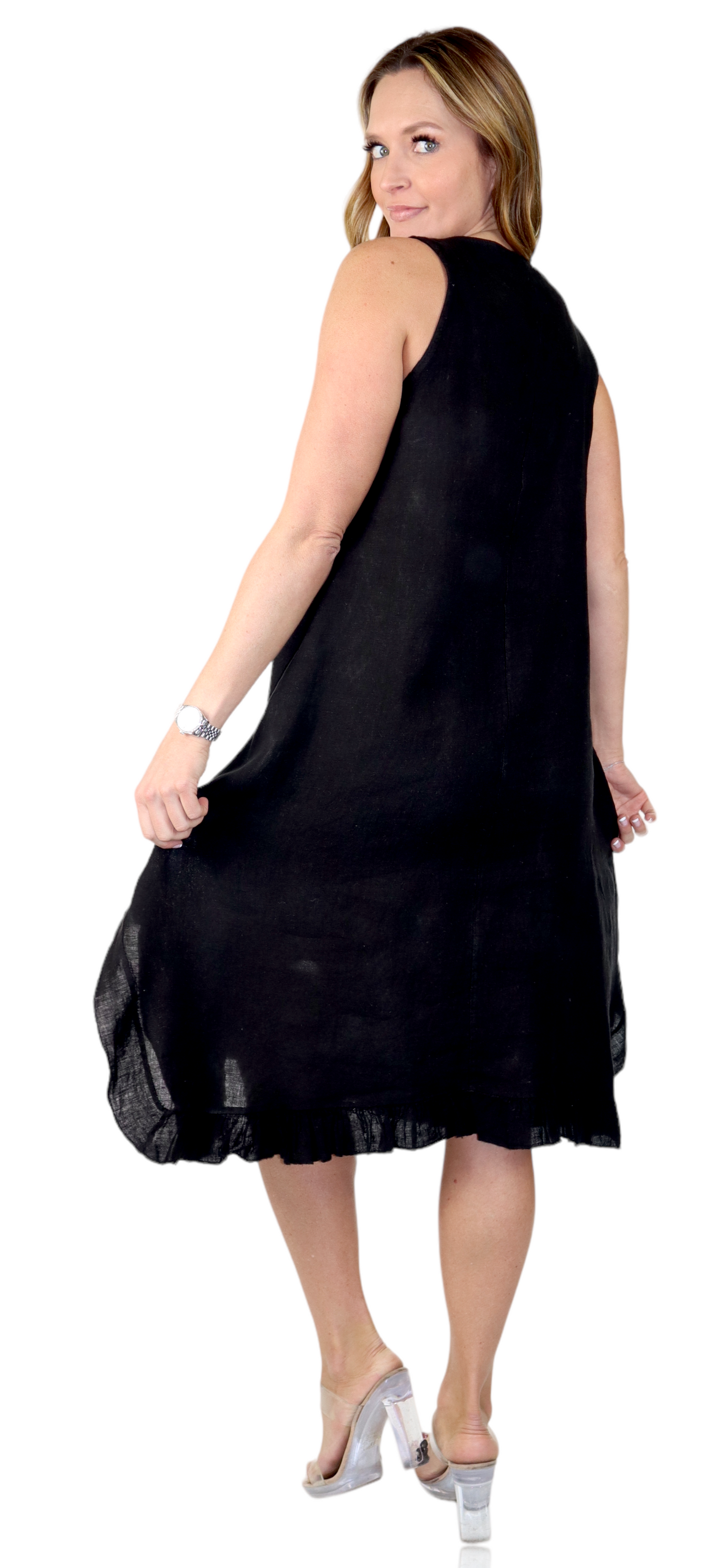 Womens 100% Linen Bohemian boho Linen Midi Sun Dress