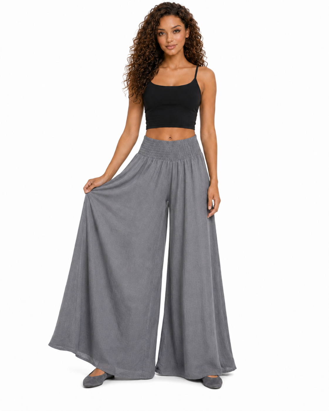 Women Linen blend Wide legged Palazzo Pants, Designer Comfy and Breathable Flounce Pants | One Size Fits All