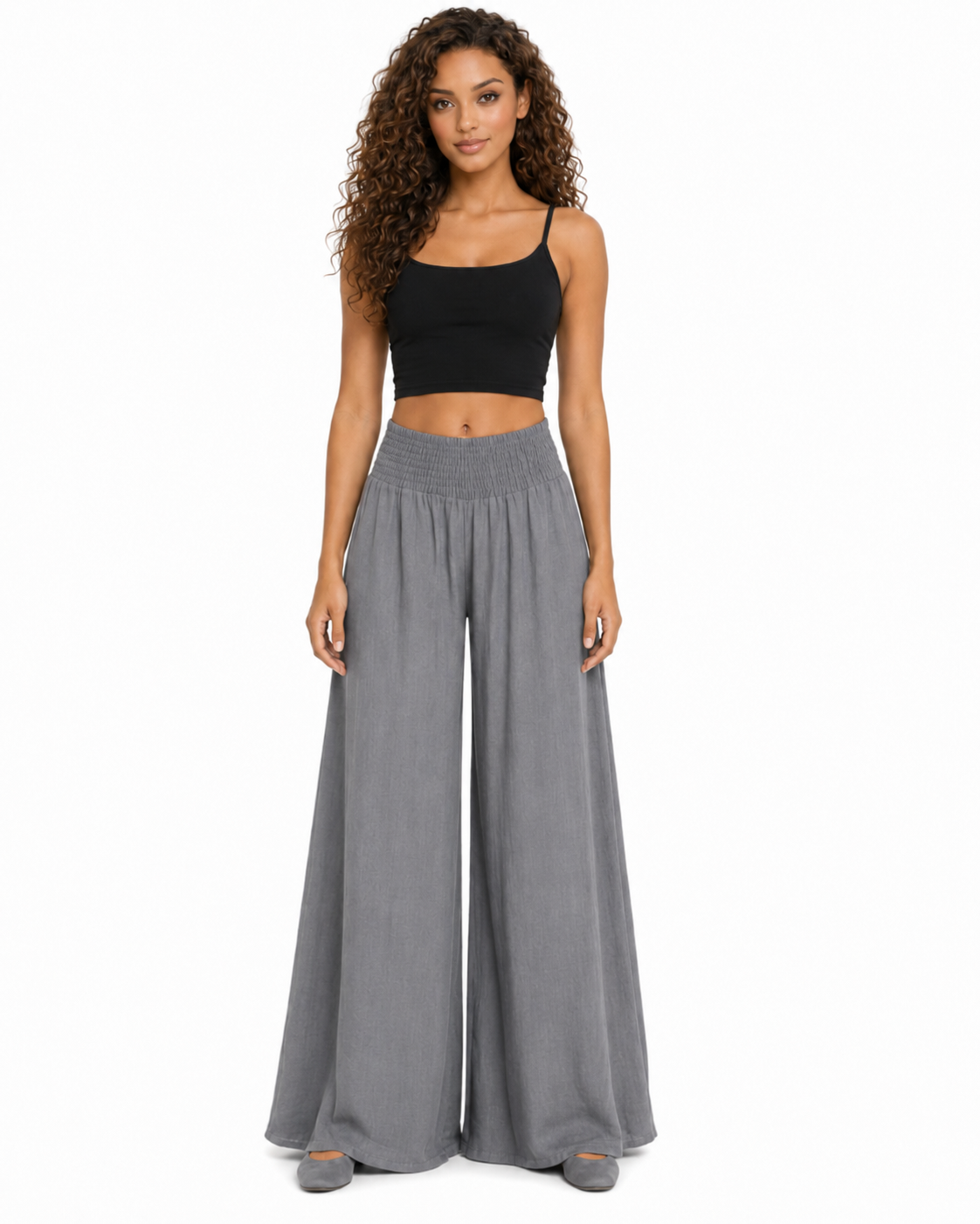 Women Linen blend Wide legged Palazzo Pants, Designer Comfy and Breathable Flounce Pants | One Size Fits All