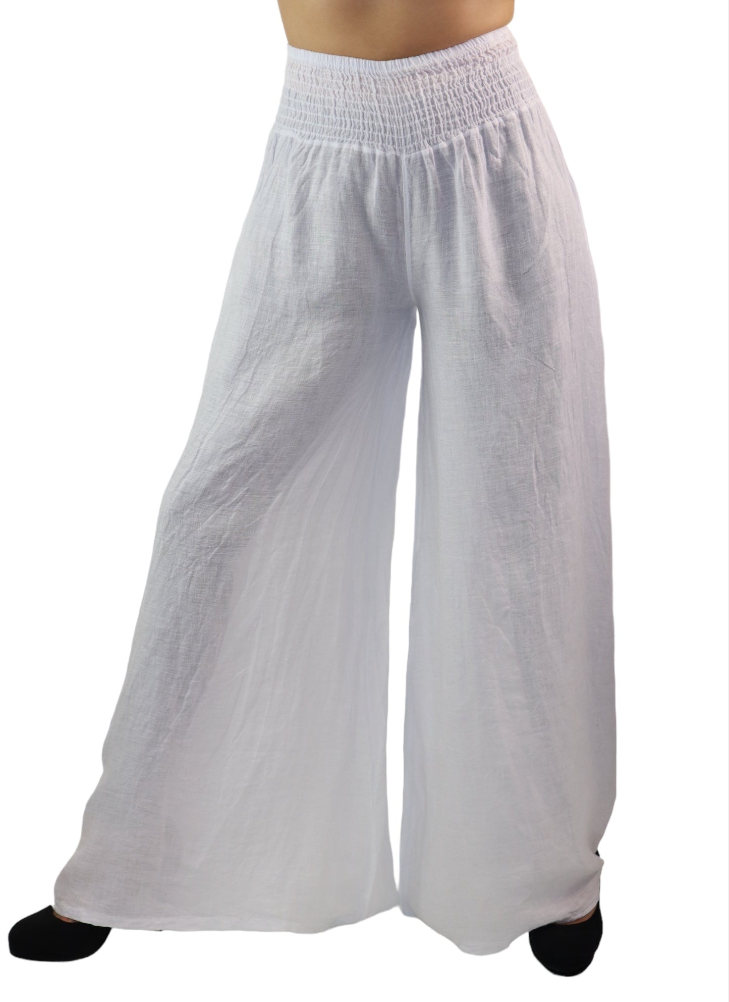 Women Linen Wide legged Palazzo Pants, Designer Comfy and Breathable Flounce Pants | One Size Fits All