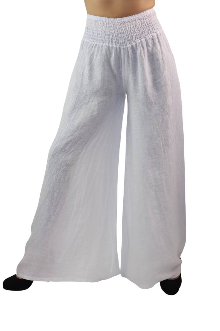 Women Linen Wide legged Palazzo Pants, Designer Comfy and Breathable Flounce Pants | One Size Fits All