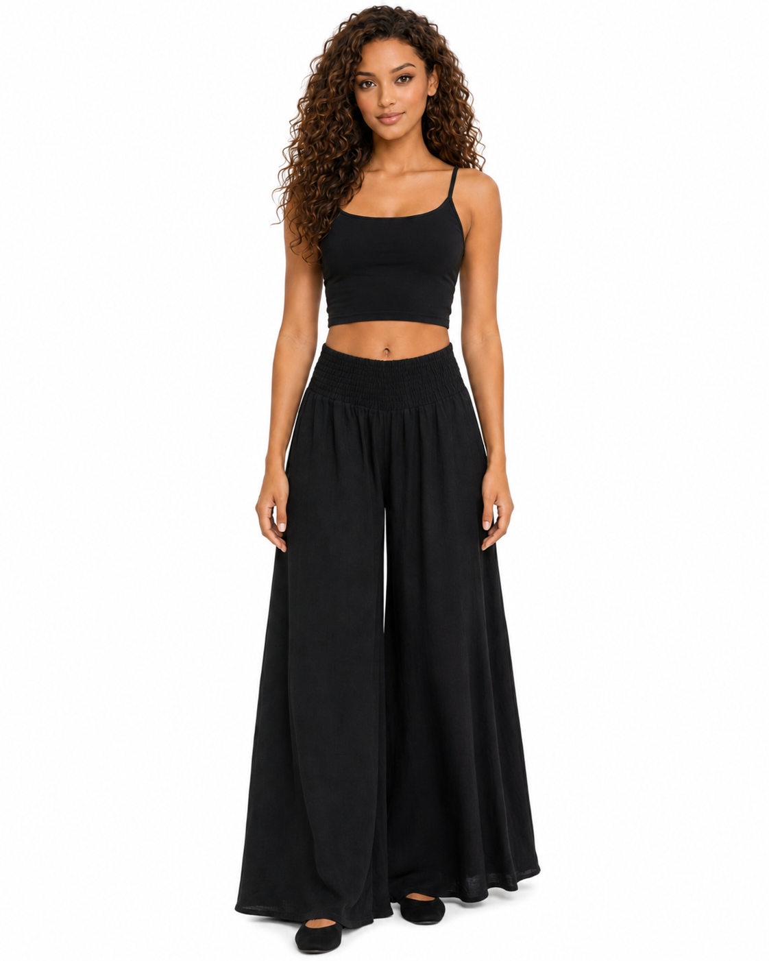 Women Linen blend Wide legged Palazzo Pants, Designer Comfy and Breathable Flounce Pants | One Size Fits All