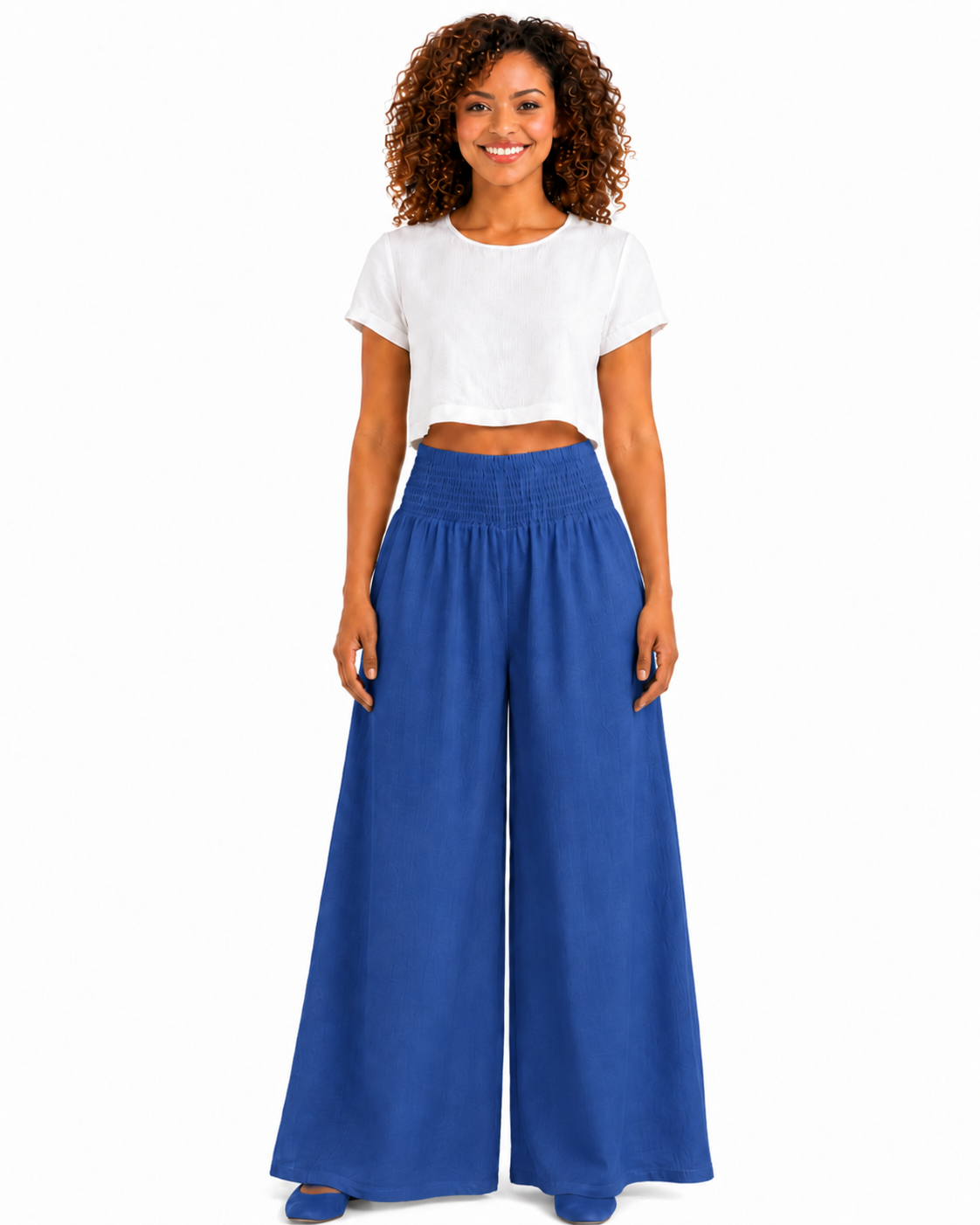 Women Linen blend Wide legged Palazzo Pants, Designer Comfy and Breathable Flounce Pants | One Size Fits All