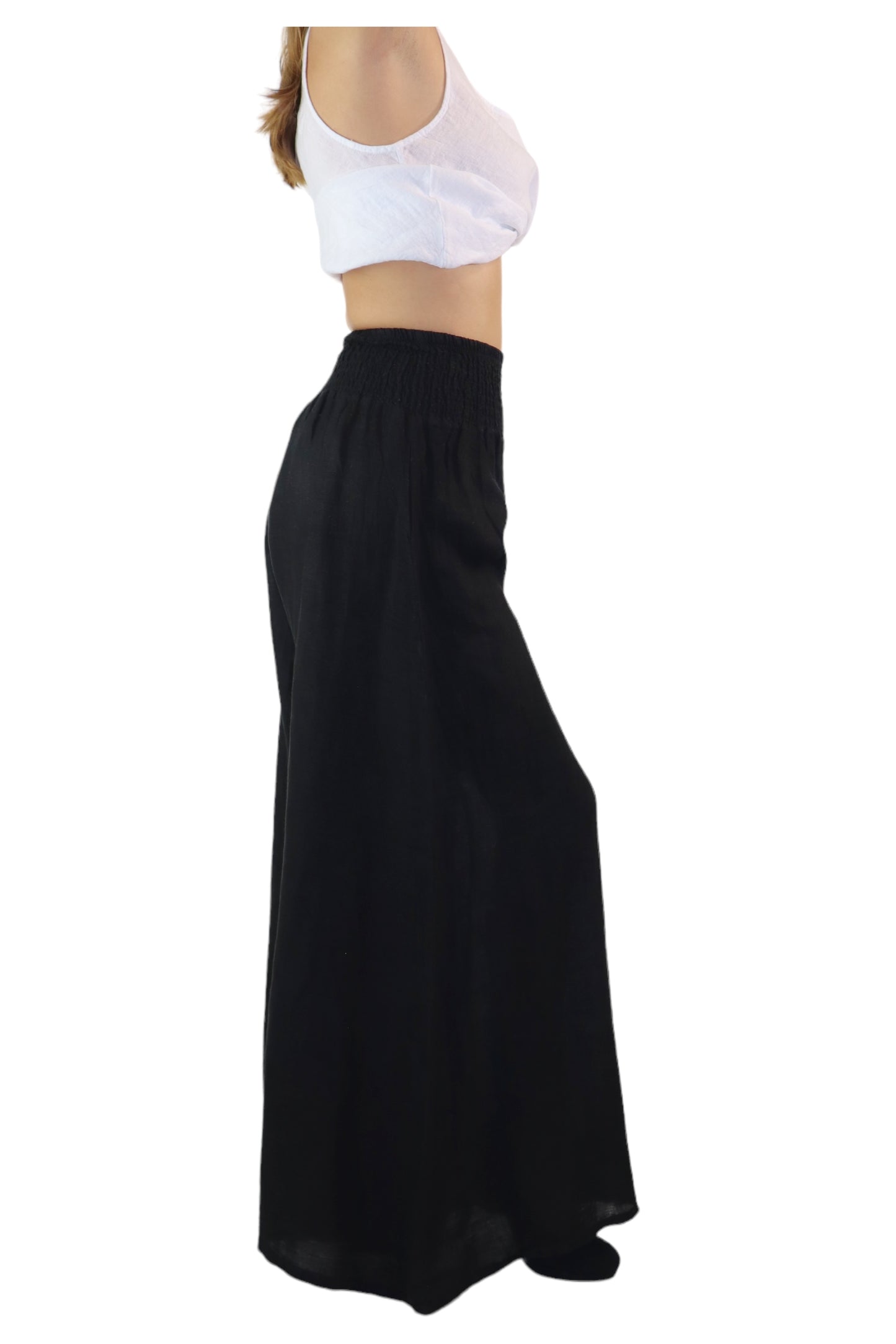Women Linen Wide legged Palazzo Pants, Designer Comfy and Breathable Flounce Pants | One Size Fits All