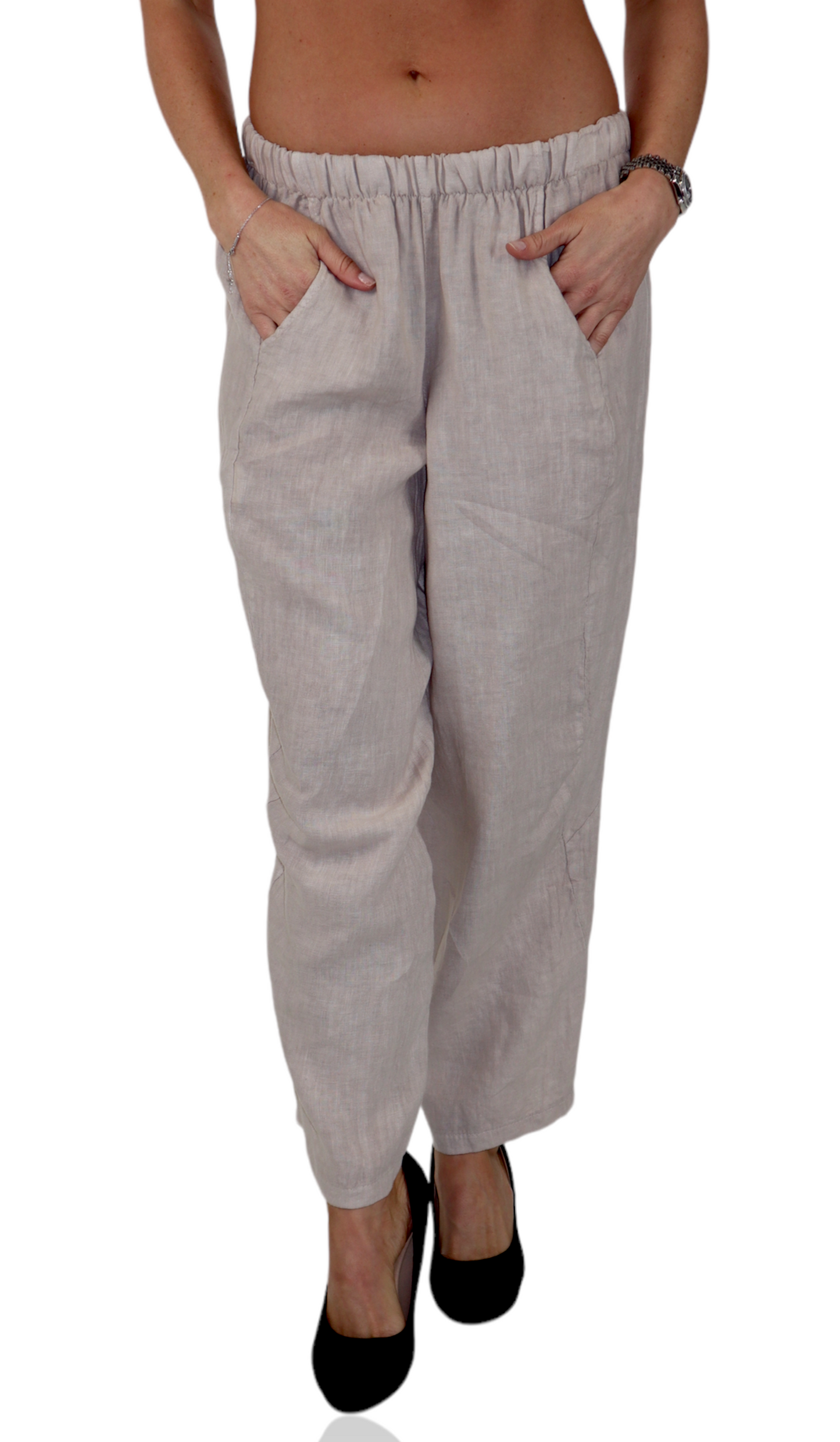 Women 100% Pure Linen Relaxed Fit Breathable Pants w/ Side Pockets