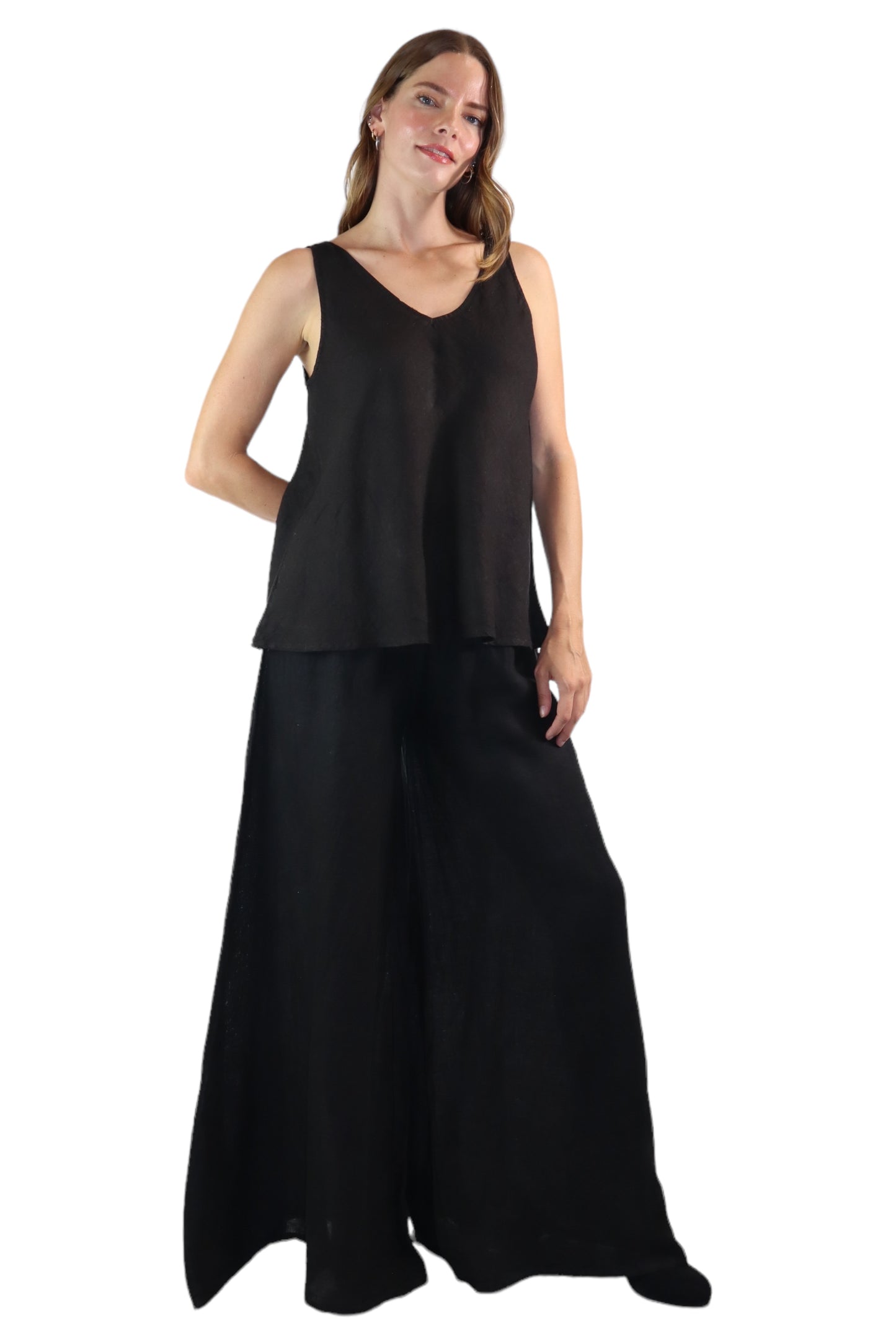 Womens 2 Piece Linen Sleeveless Top + Palazzo Pants Set