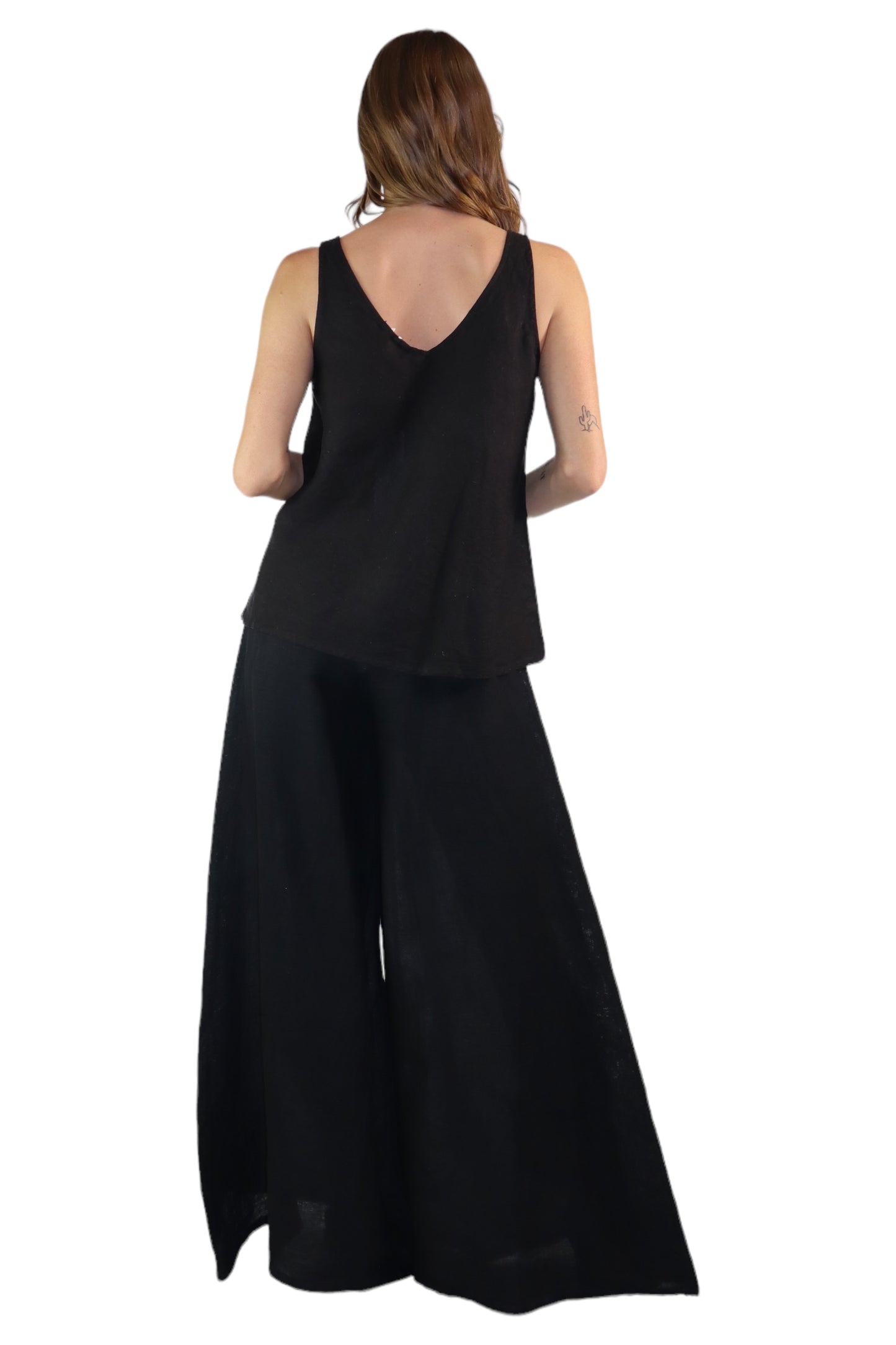 Womens 2 Piece Linen Sleeveless Top + Palazzo Pants Set