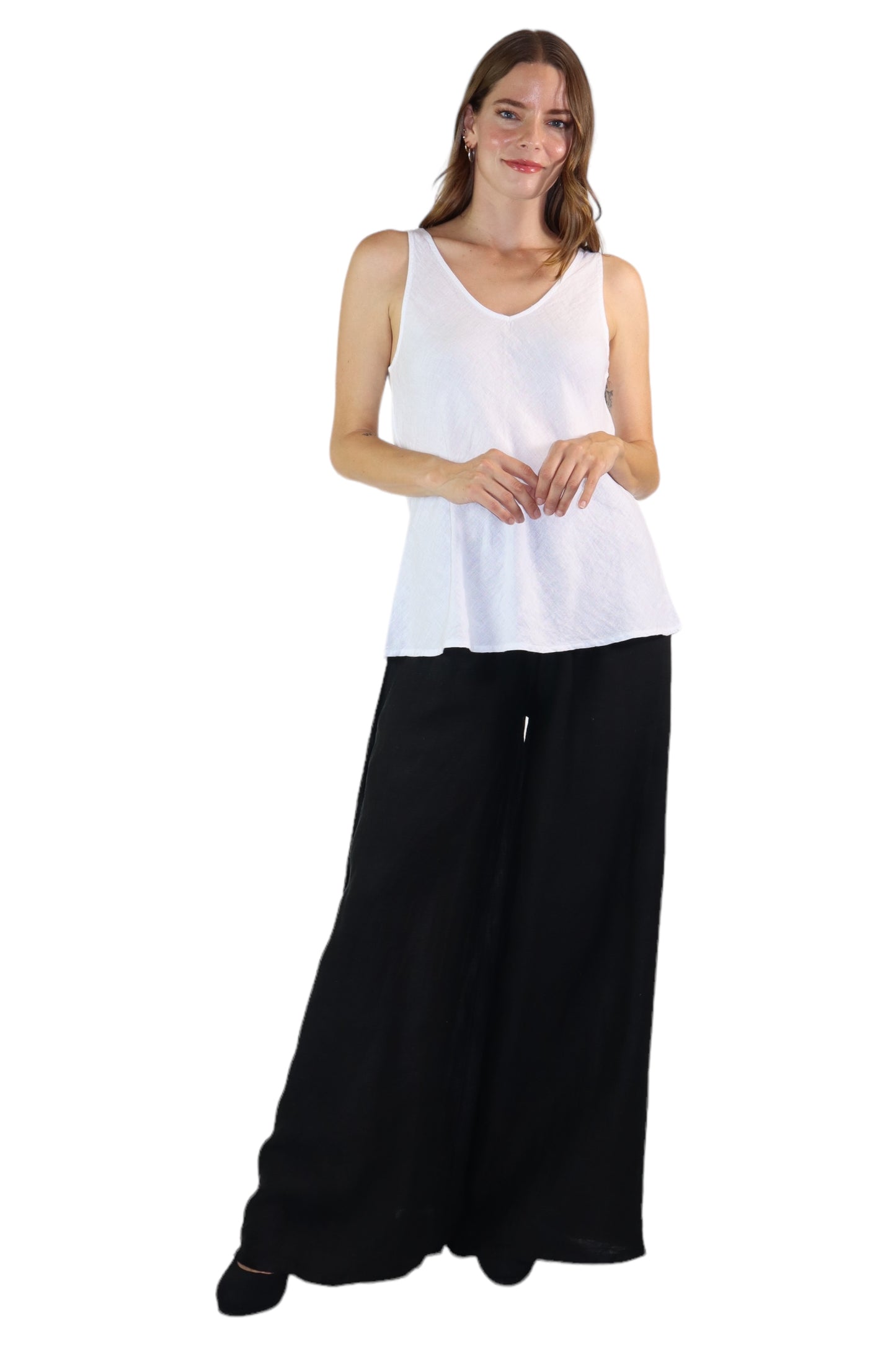 Womens 2 Piece Linen Sleeveless Top + Palazzo Pants Set