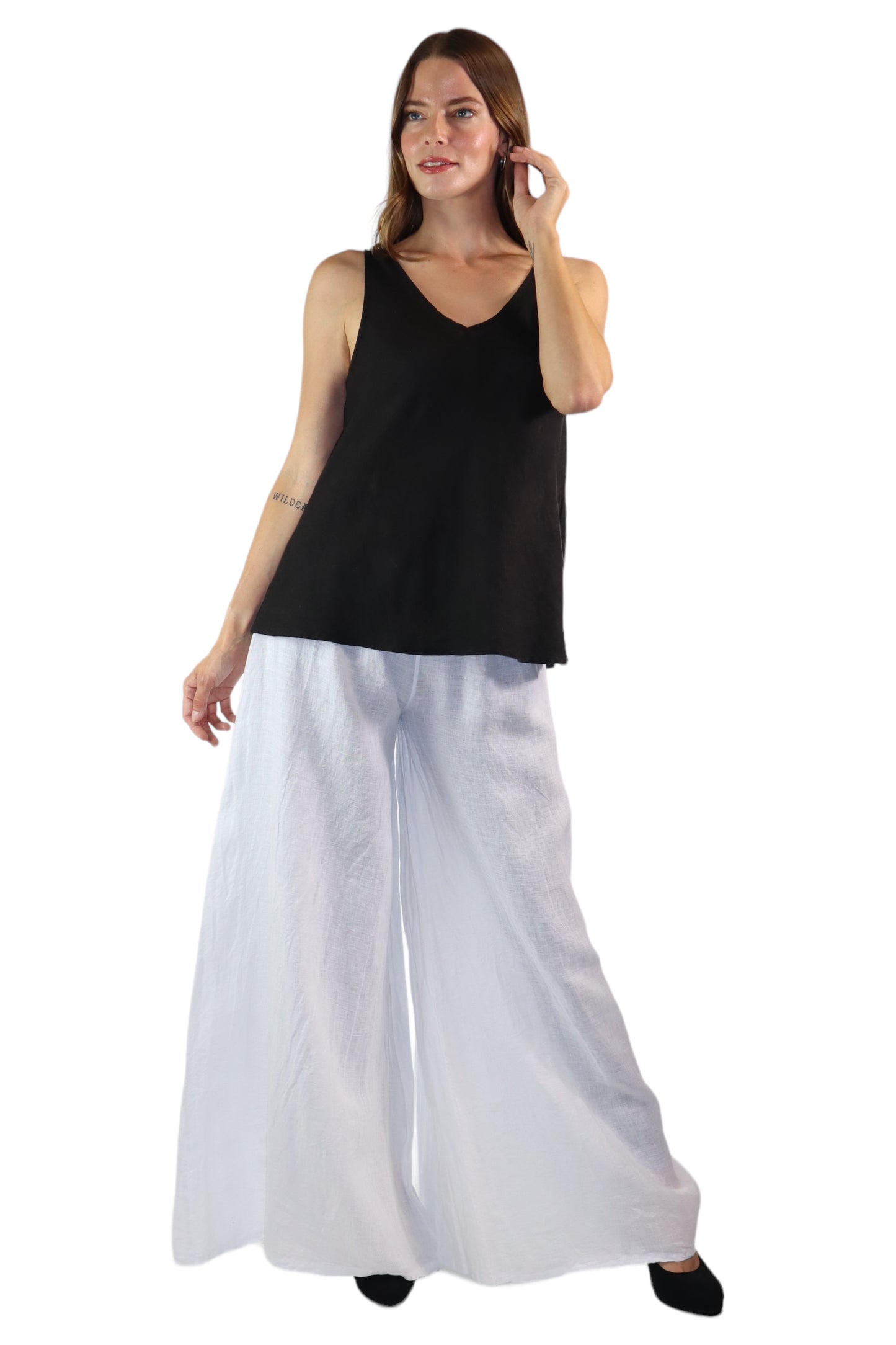 Womens 2 Piece Linen Sleeveless Top + Palazzo Pants Set