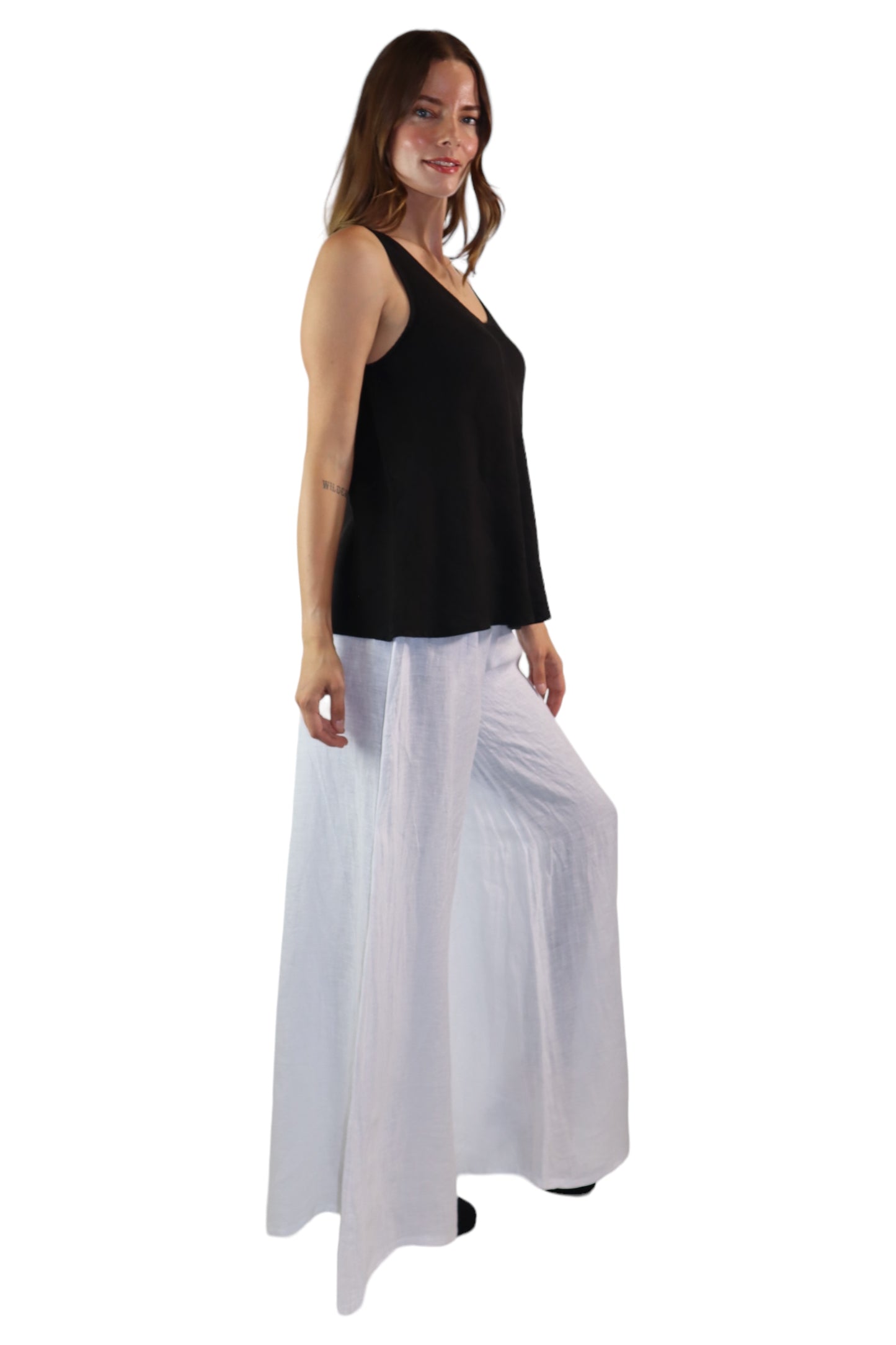 Womens 2 Piece Linen Sleeveless Top + Palazzo Pants Set