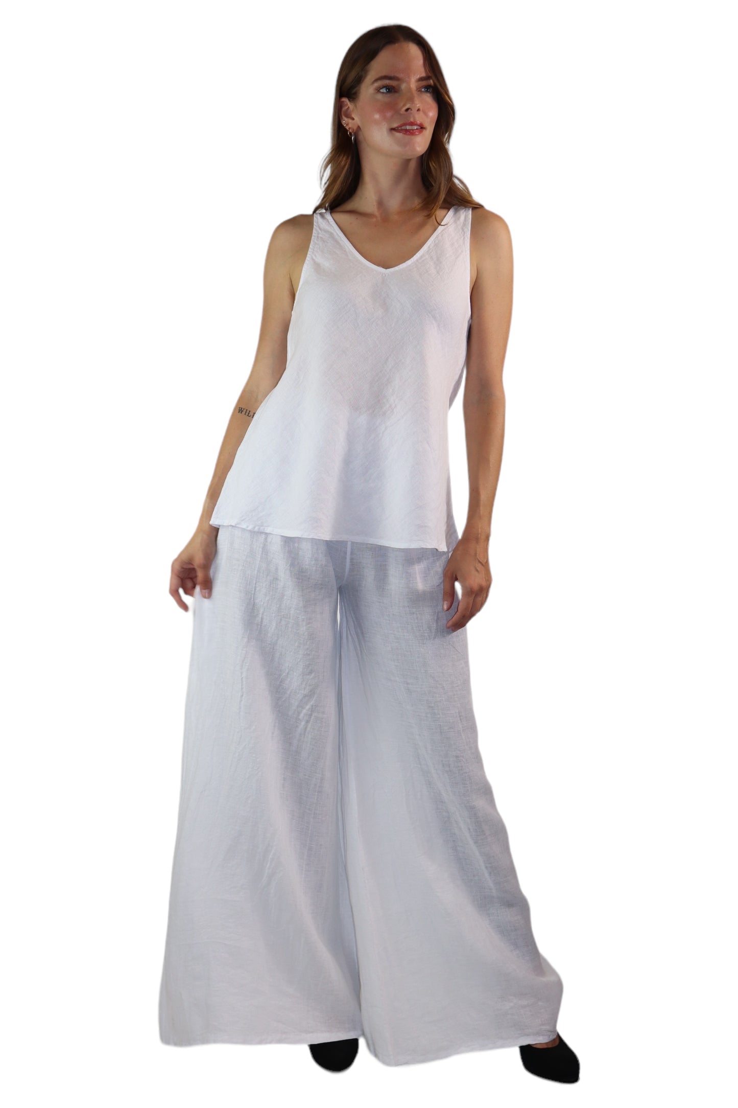 Womens 2 Piece Linen Sleeveless Top + Palazzo Pants Set